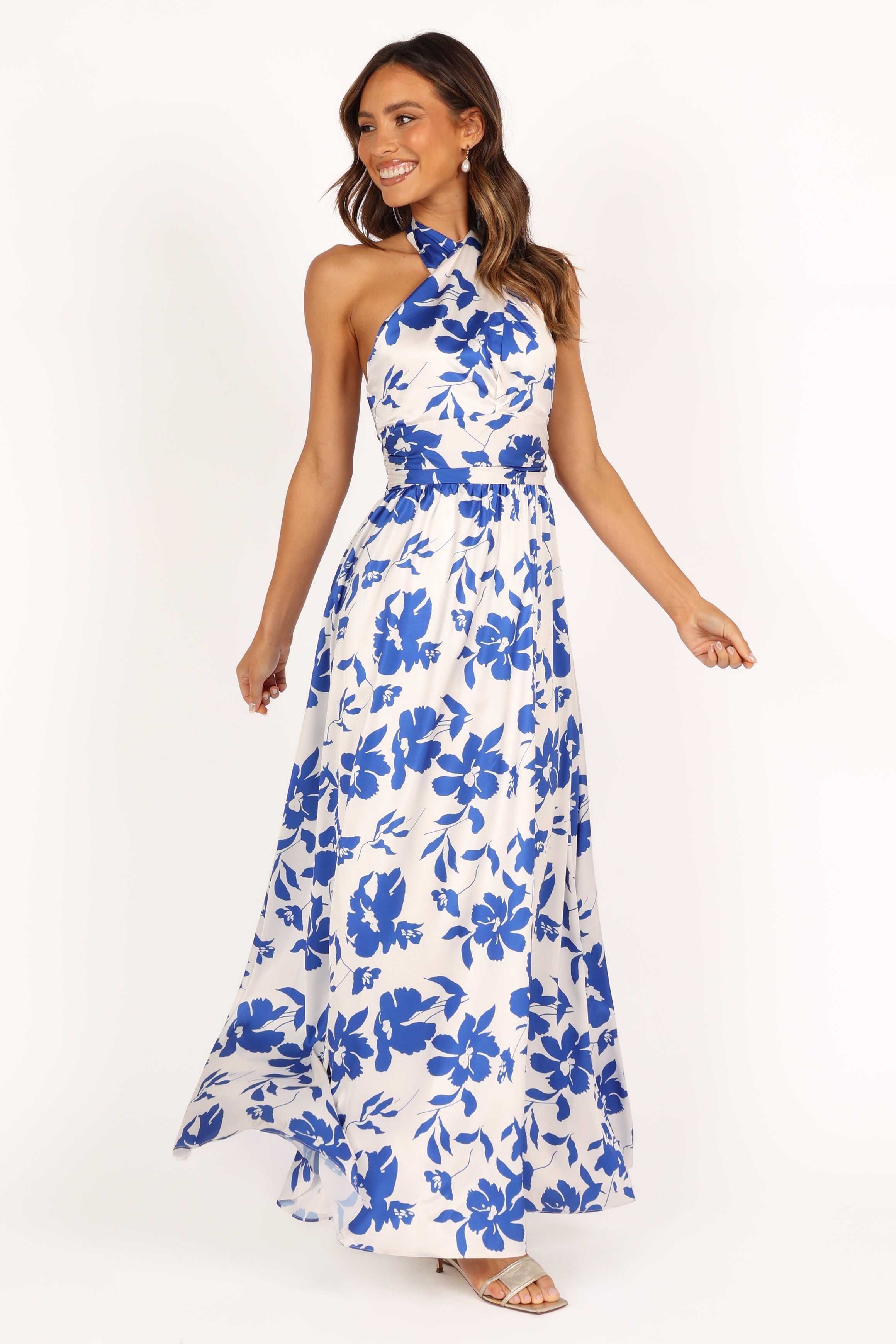 DRESSES @Allora Halter Dress - Blue Floral