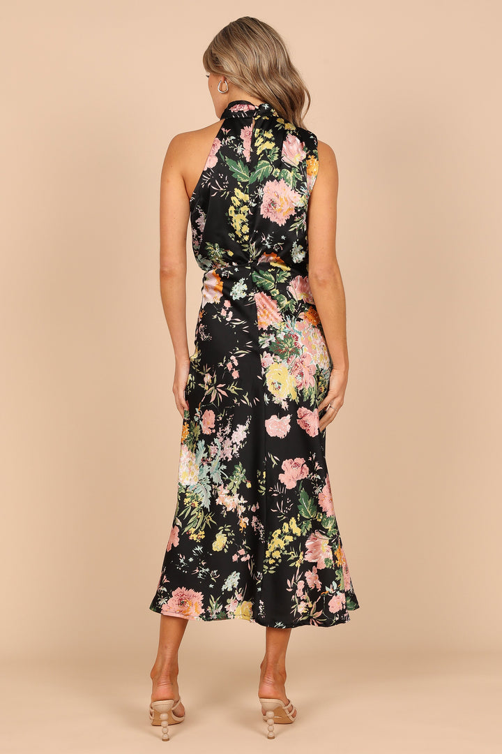 Collective Tops - Anabelle Halter Neck Midi Dress - Black Floral fourth image