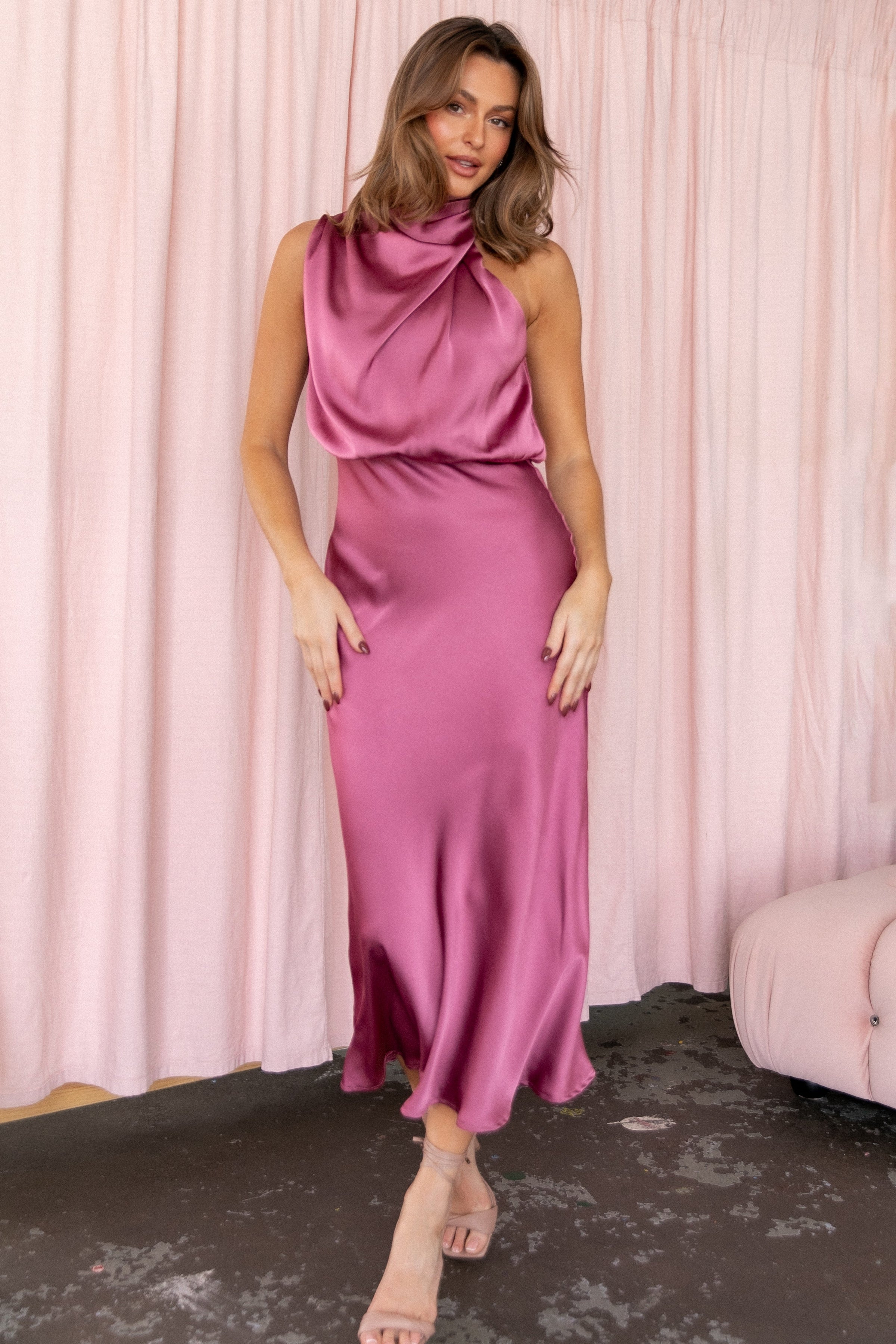 DRESSES Anabelle Halter Neck Maxi Dress - Dusty Rose
