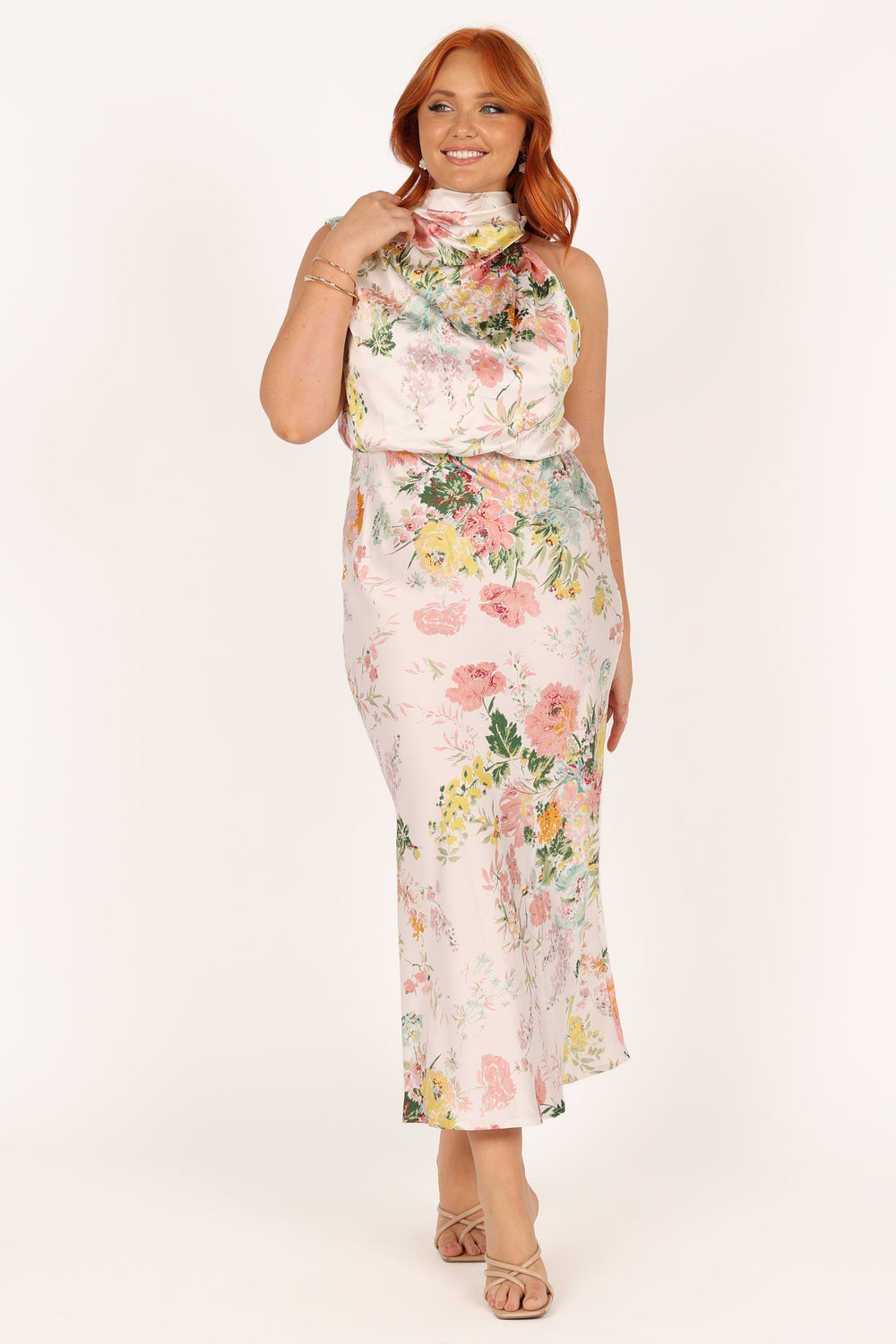 Collective Dress - Anabelle Halter Neck Midi Dress - White Floral image 4
