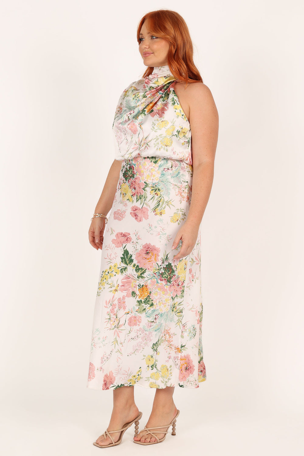 Shop Formal Dress - Anabelle Halter Neck Midi Dress - White Floral sixth image