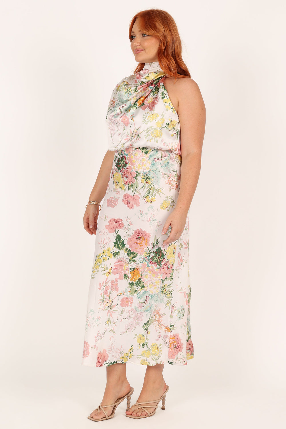 Collective Dress - Anabelle Halter Neck Midi Dress - White Floral image 6
