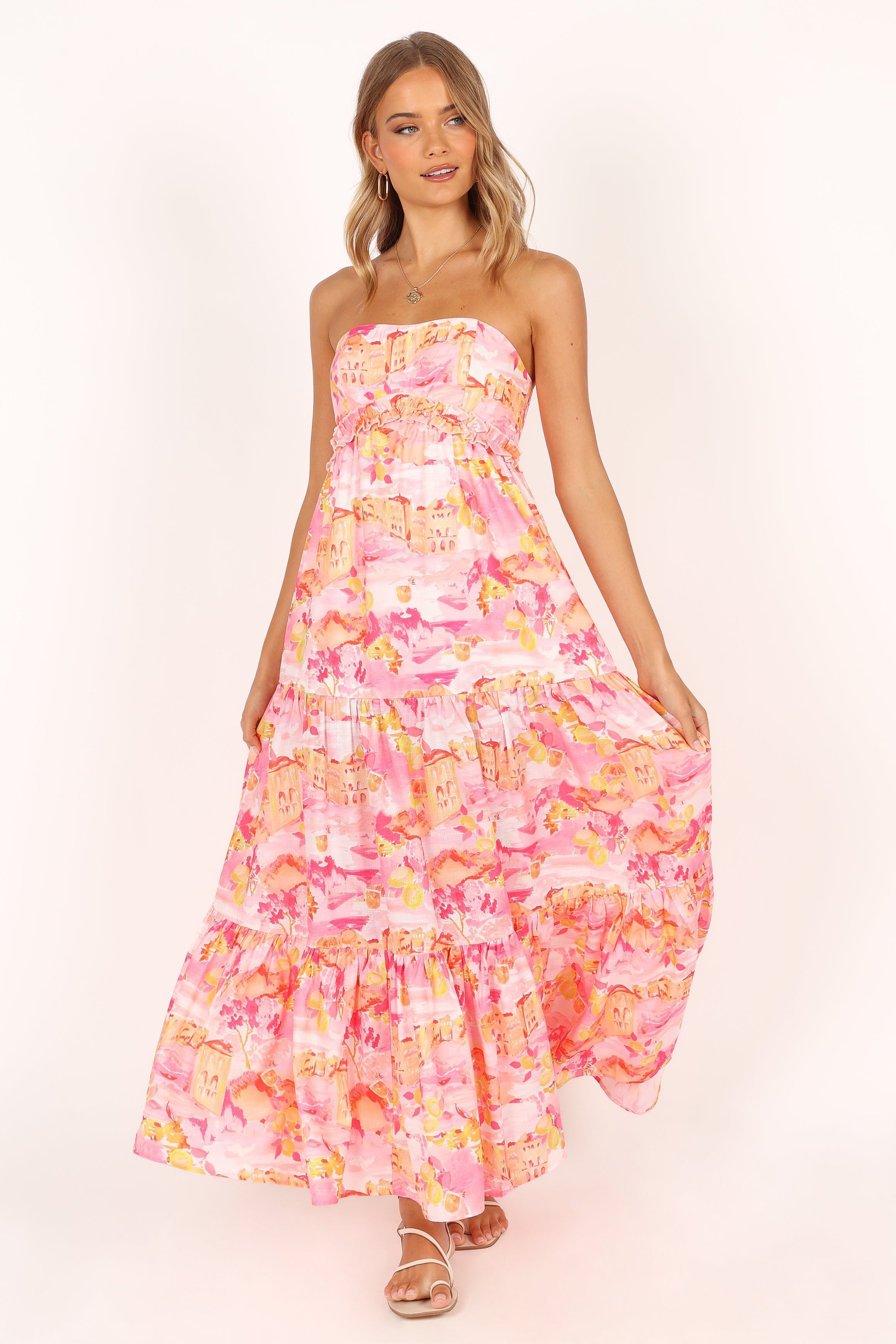 DRESSES @Arianna Strapless Dress - Pink Scenic