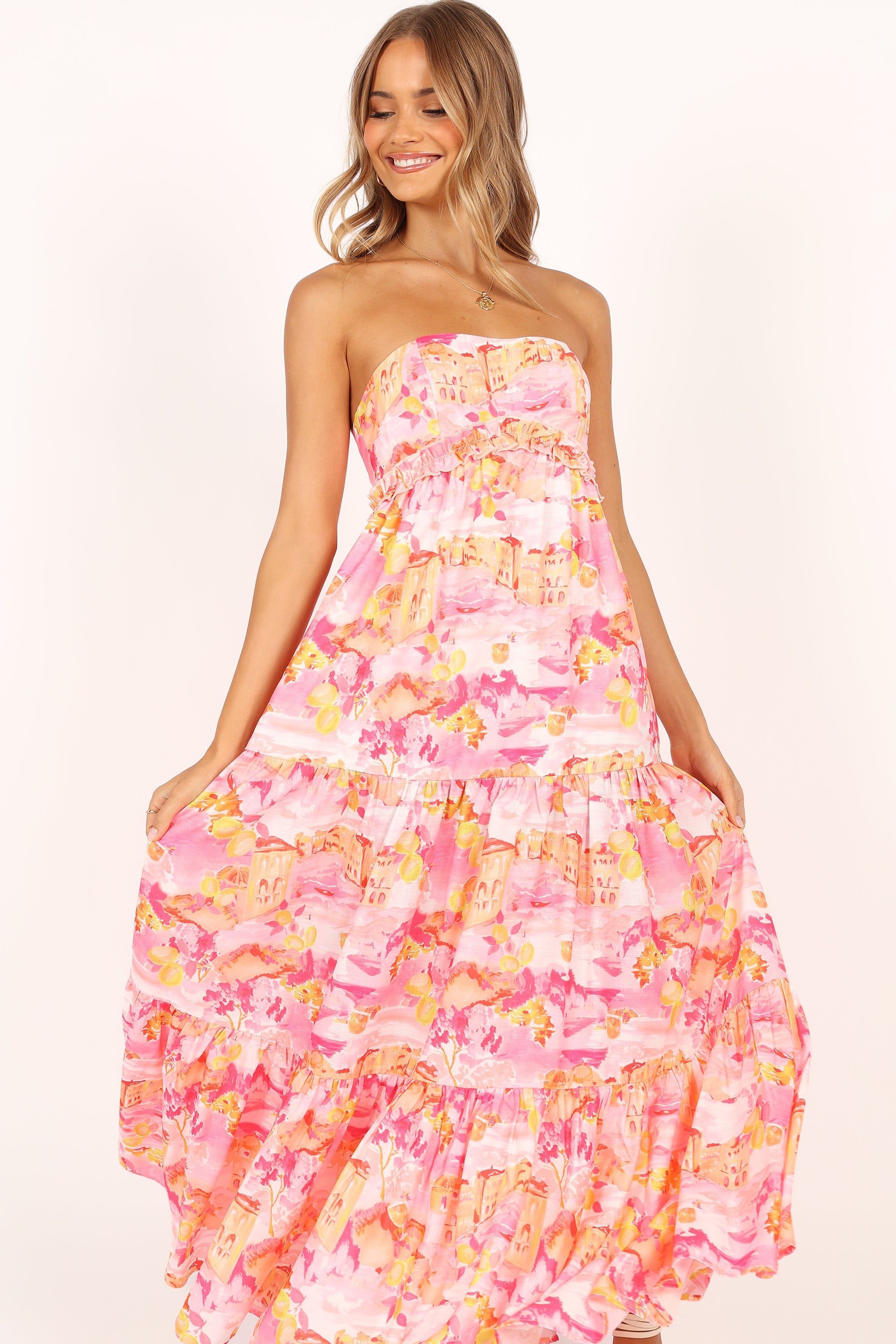 DRESSES @Arianna Strapless Dress - Pink Scenic