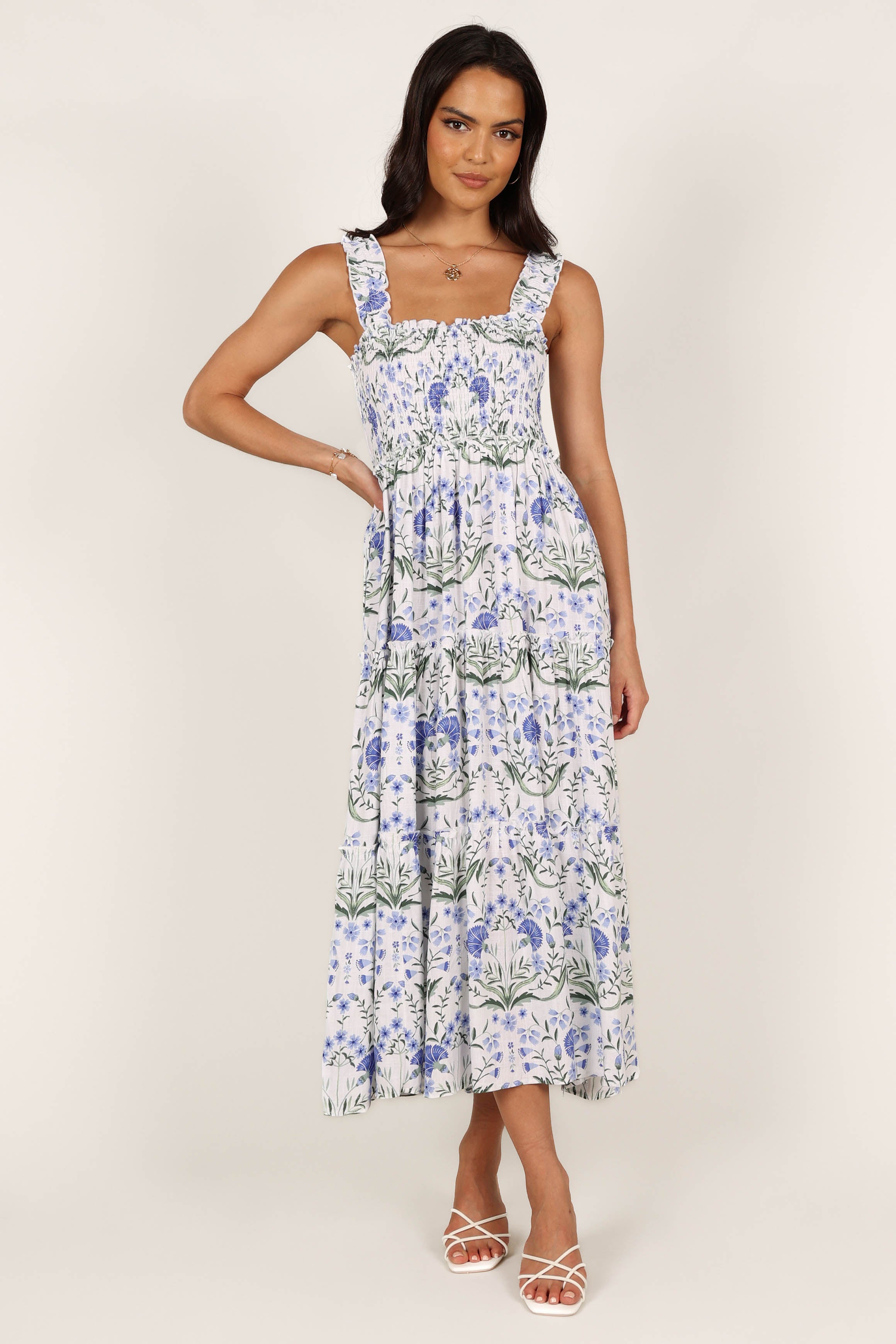 DRESSES @August Shirred Maxi Dress - Blue Floral