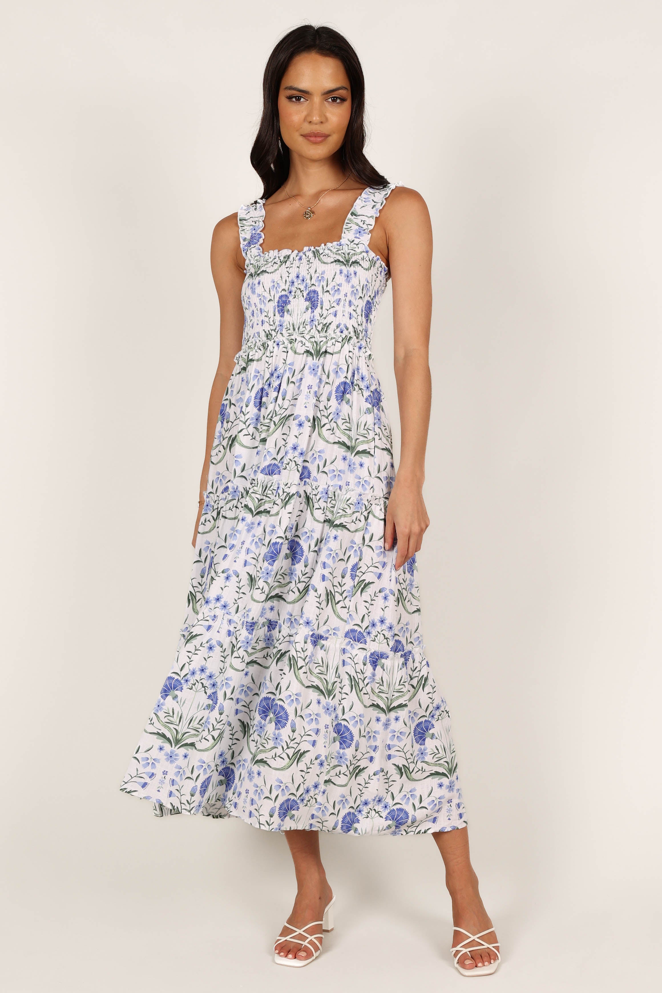 DRESSES @August Shirred Maxi Dress - Blue Floral