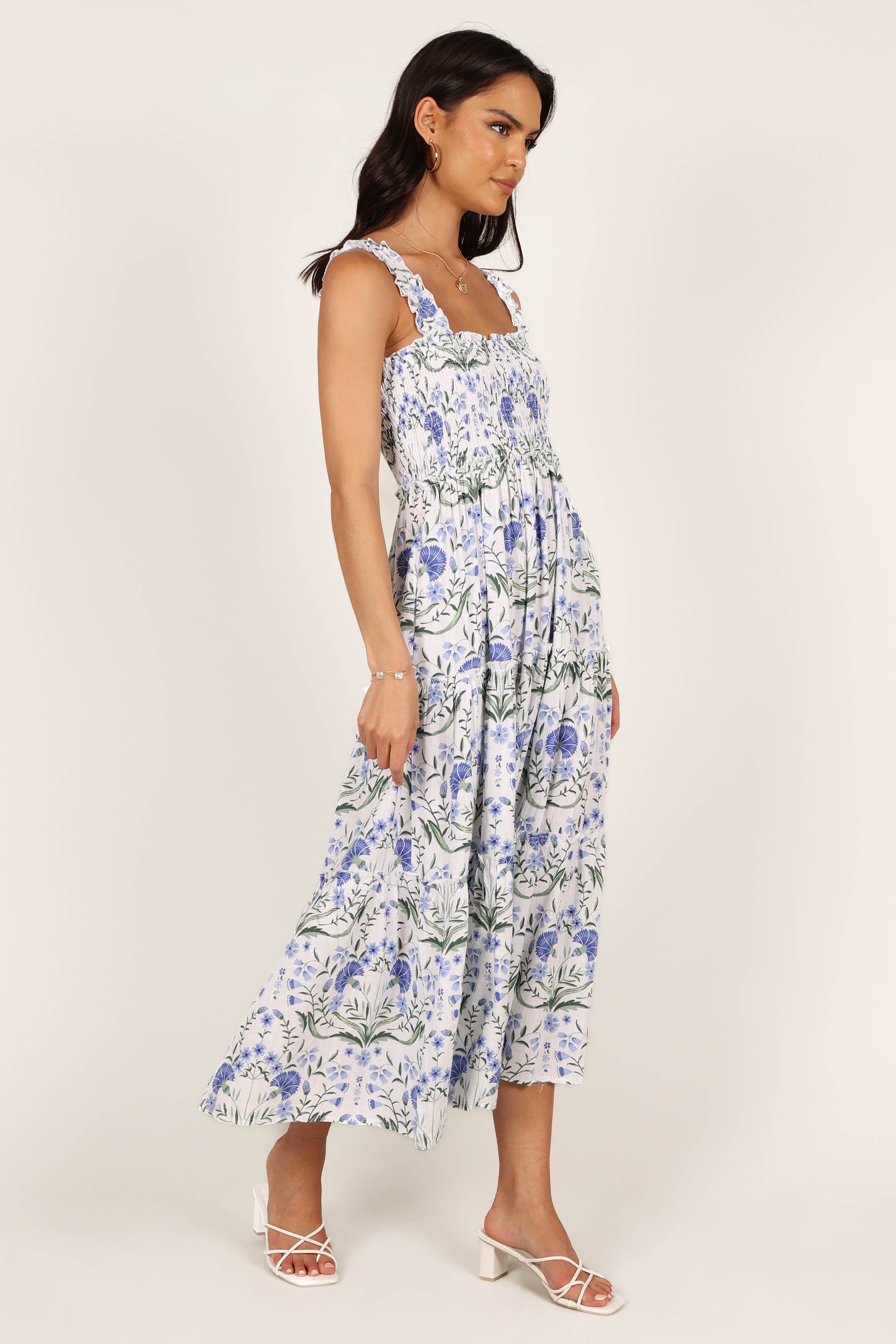 DRESSES @August Shirred Maxi Dress - Blue Floral