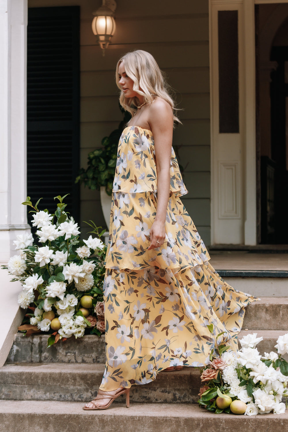 Collective Dress - Bloom Strapless Maxi Dress - Yellow Floral image 1