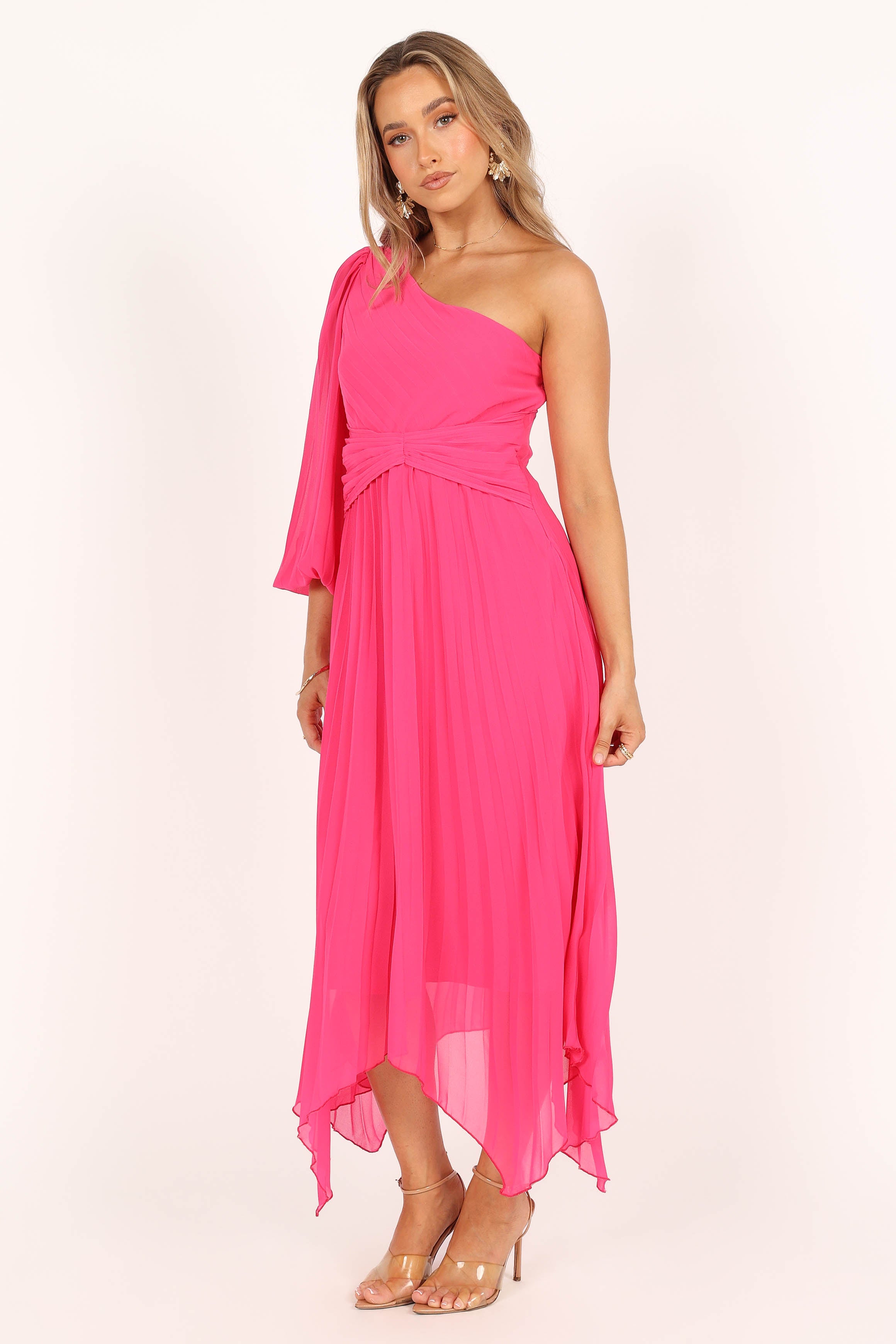 DRESSES @Bonnie One Shoulder Midi Dress - Pink