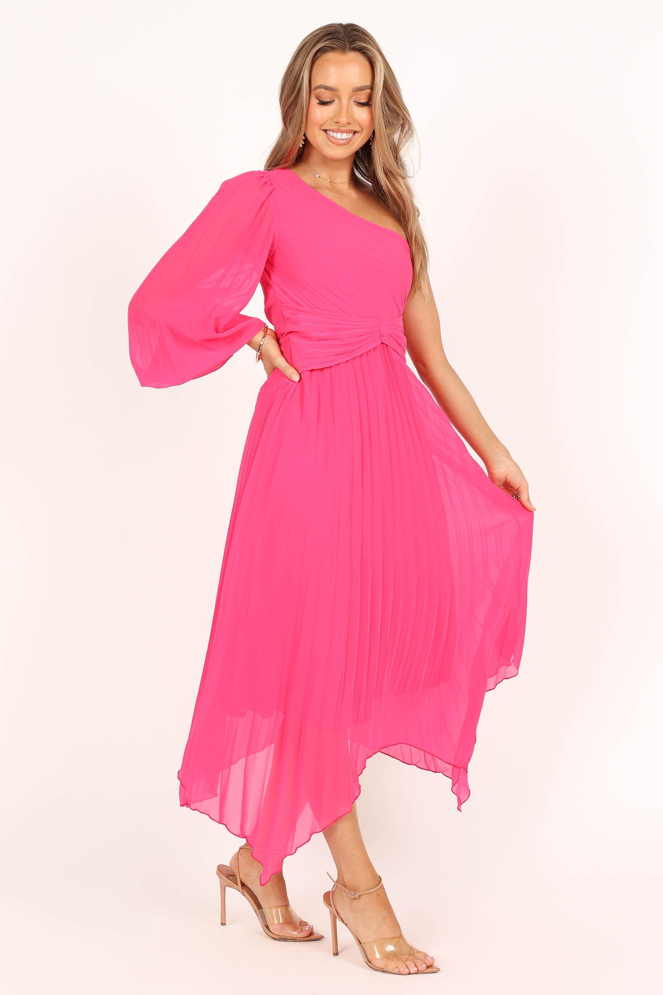 DRESSES @Bonnie One Shoulder Midi Dress - Pink