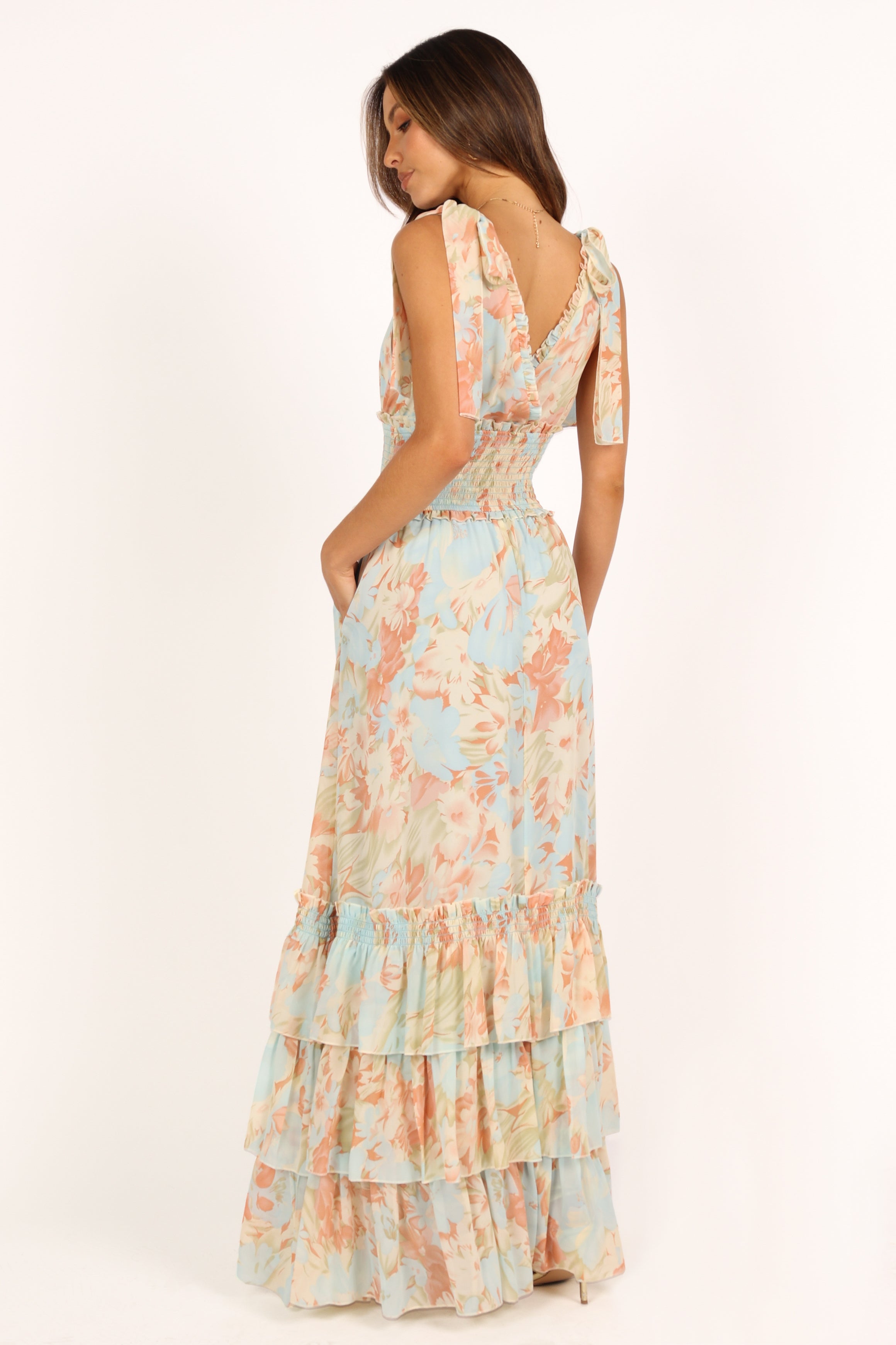 DRESSES @Christabel Tiered Maxi Dress - Blue Floral