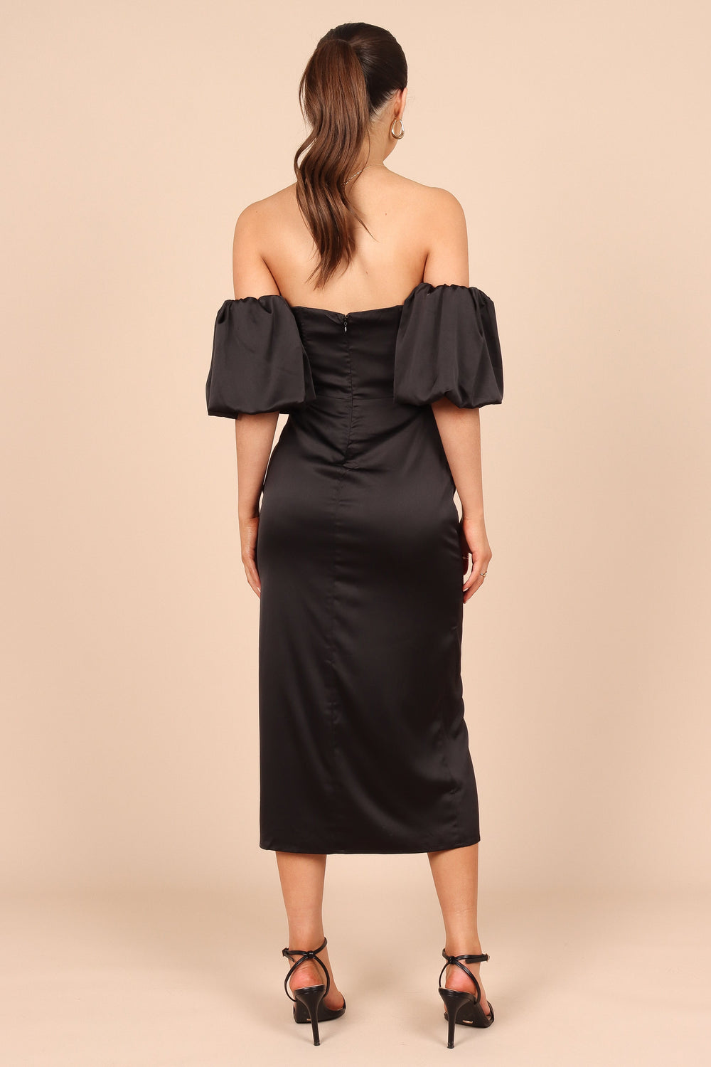 Shop Formal Dress - Dahlia Off Shoulder Puff Sleeve Midi Dress - Black secondary image