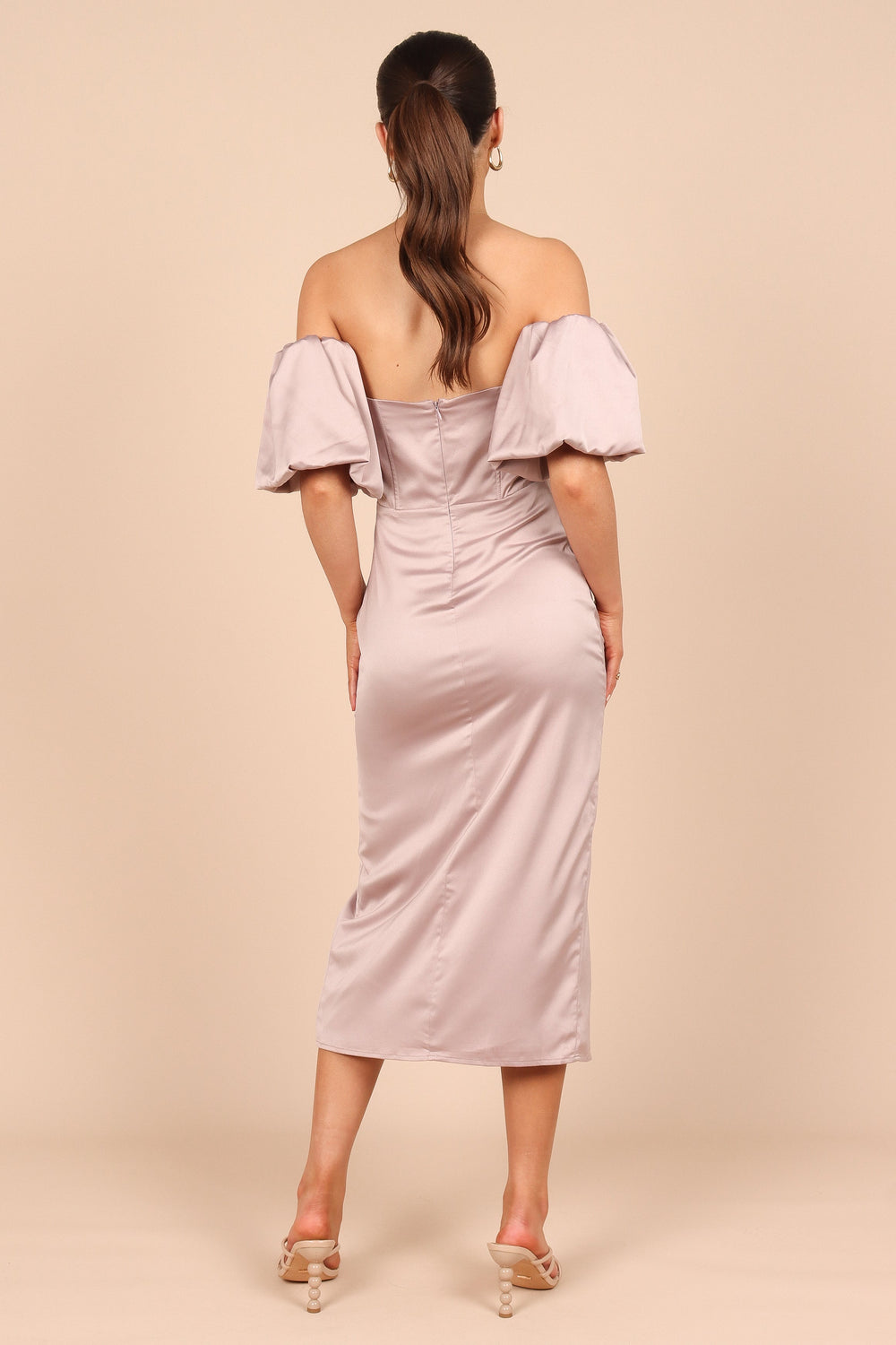 Shop Formal Dress - Dahlia Off Shoulder Puff Sleeve Midi Dress - Lilac secondary image