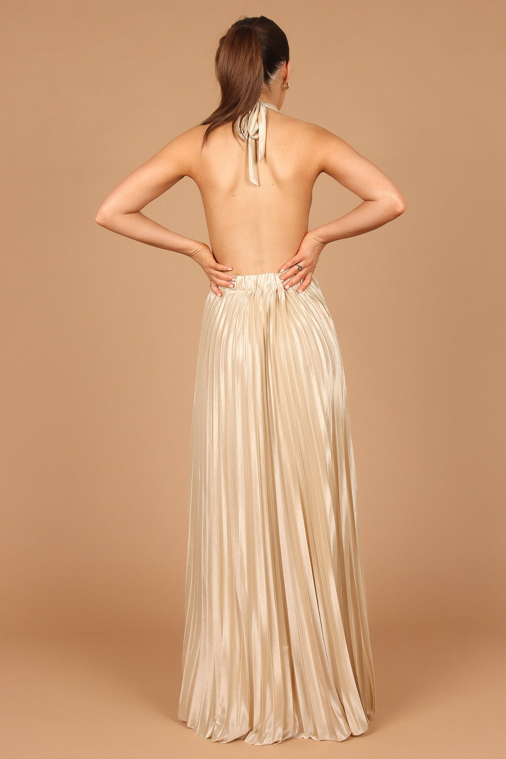 Elle Halter Neck Maxi Dress - Champagne - View 3 | Shop Formal Dress