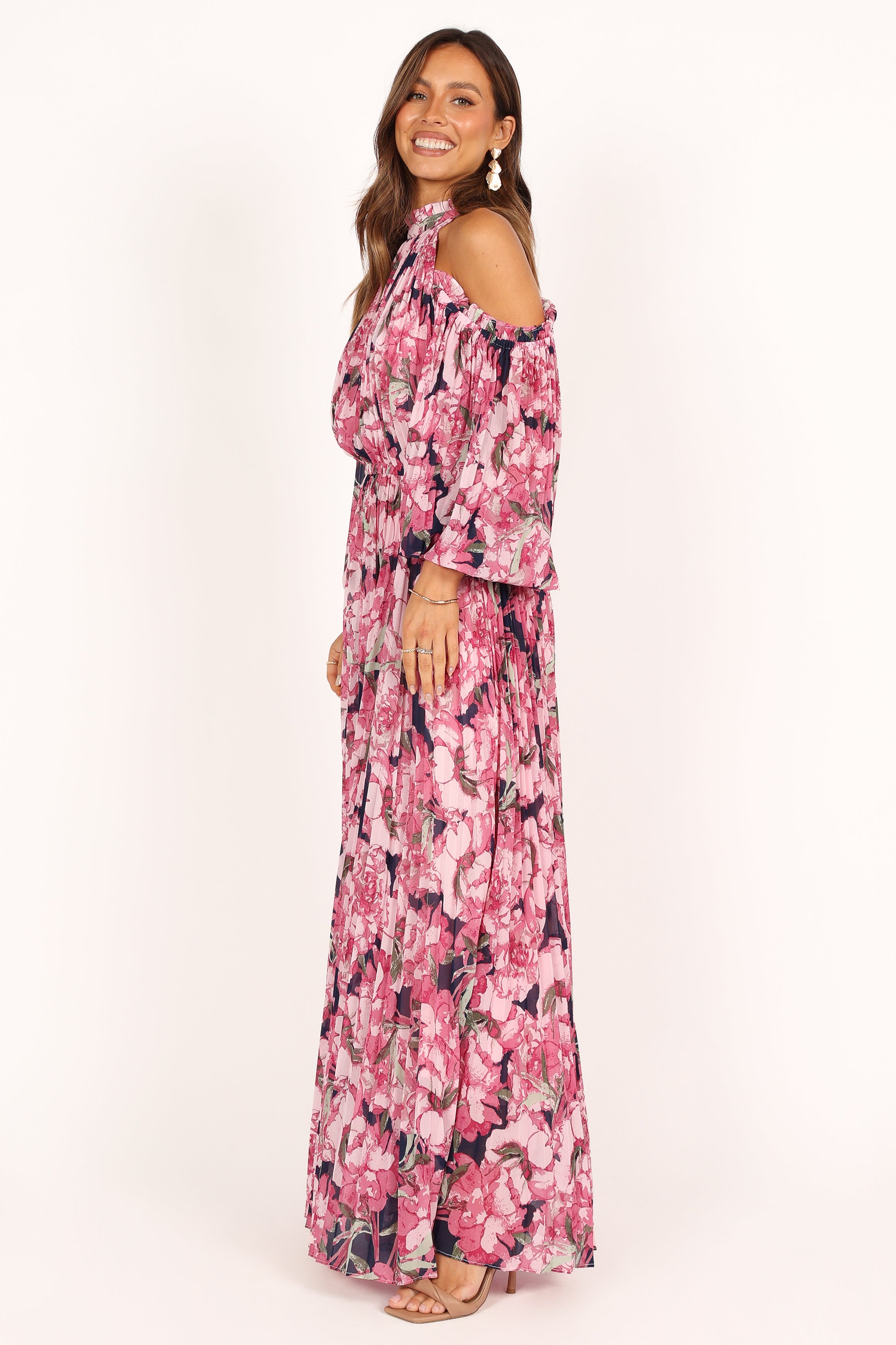 DRESSES @Hilary Pleated Maxi Dress - Pink Floral