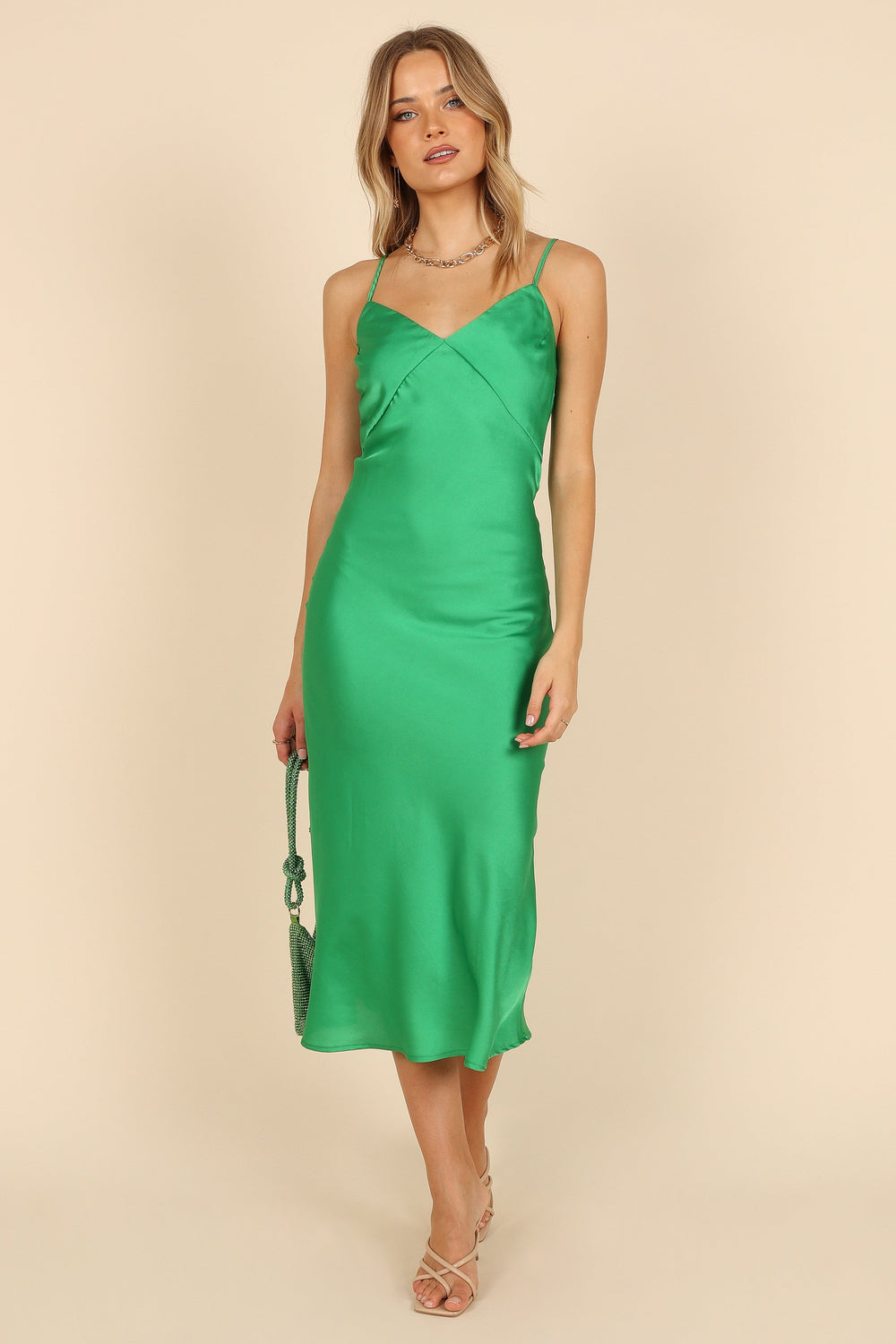 Shop Formal Dress - Luna Midi Slip Dress - Green third image