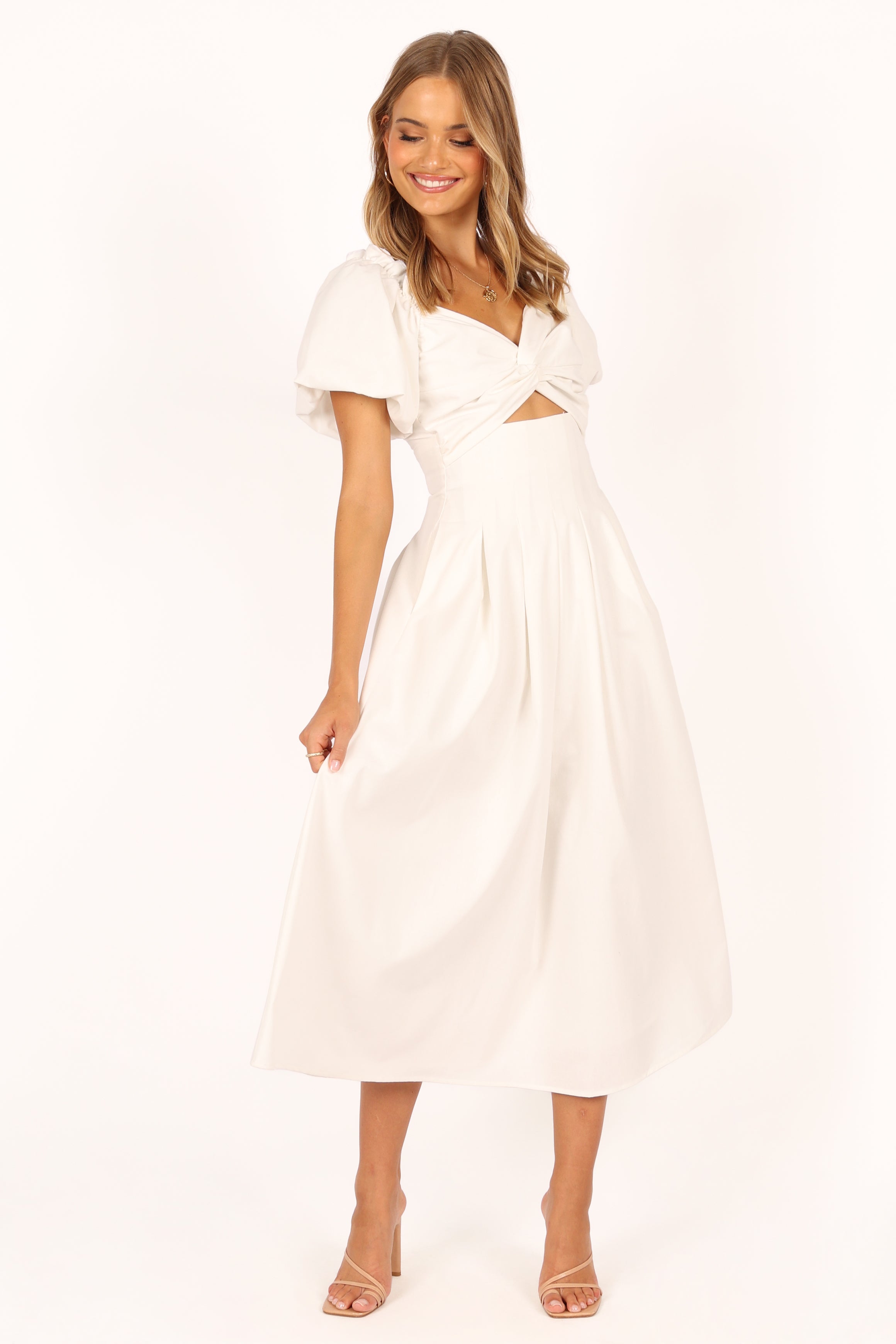 DRESSES @Maria Puff Sleeve Midi Dress - White