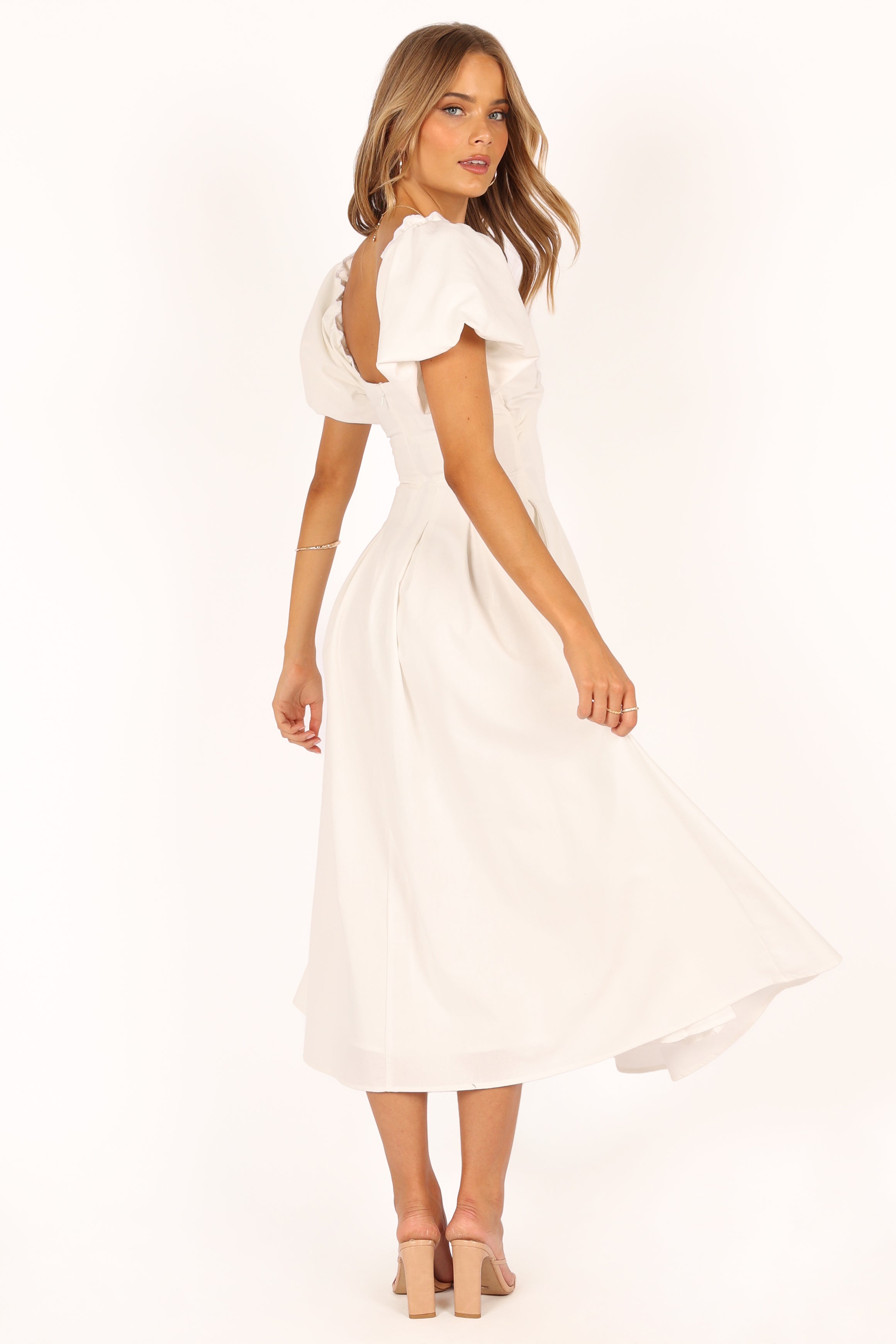 DRESSES @Maria Puff Sleeve Midi Dress - White
