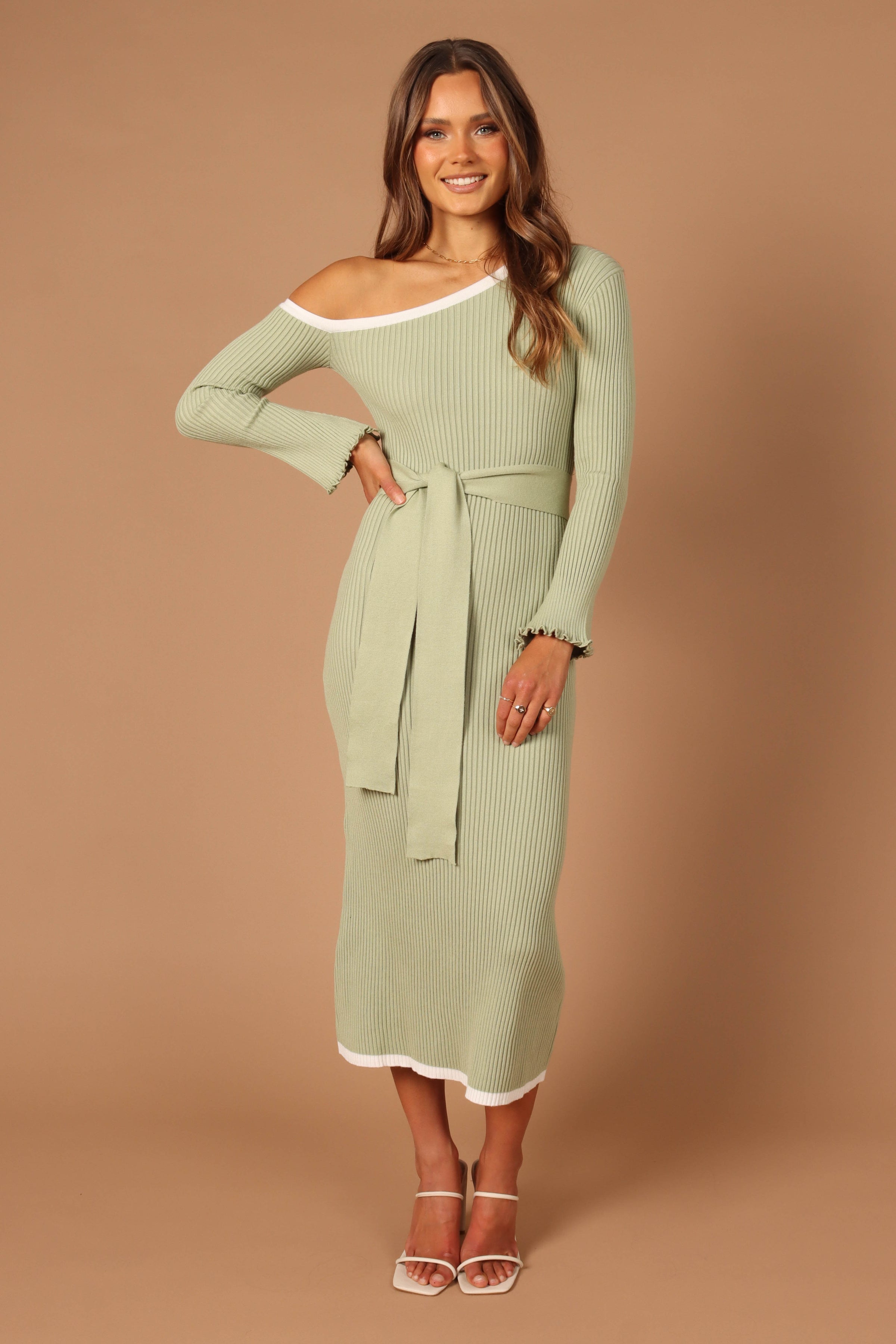 DRESSES @Milan Off Shoulder Midi Dress - Sage