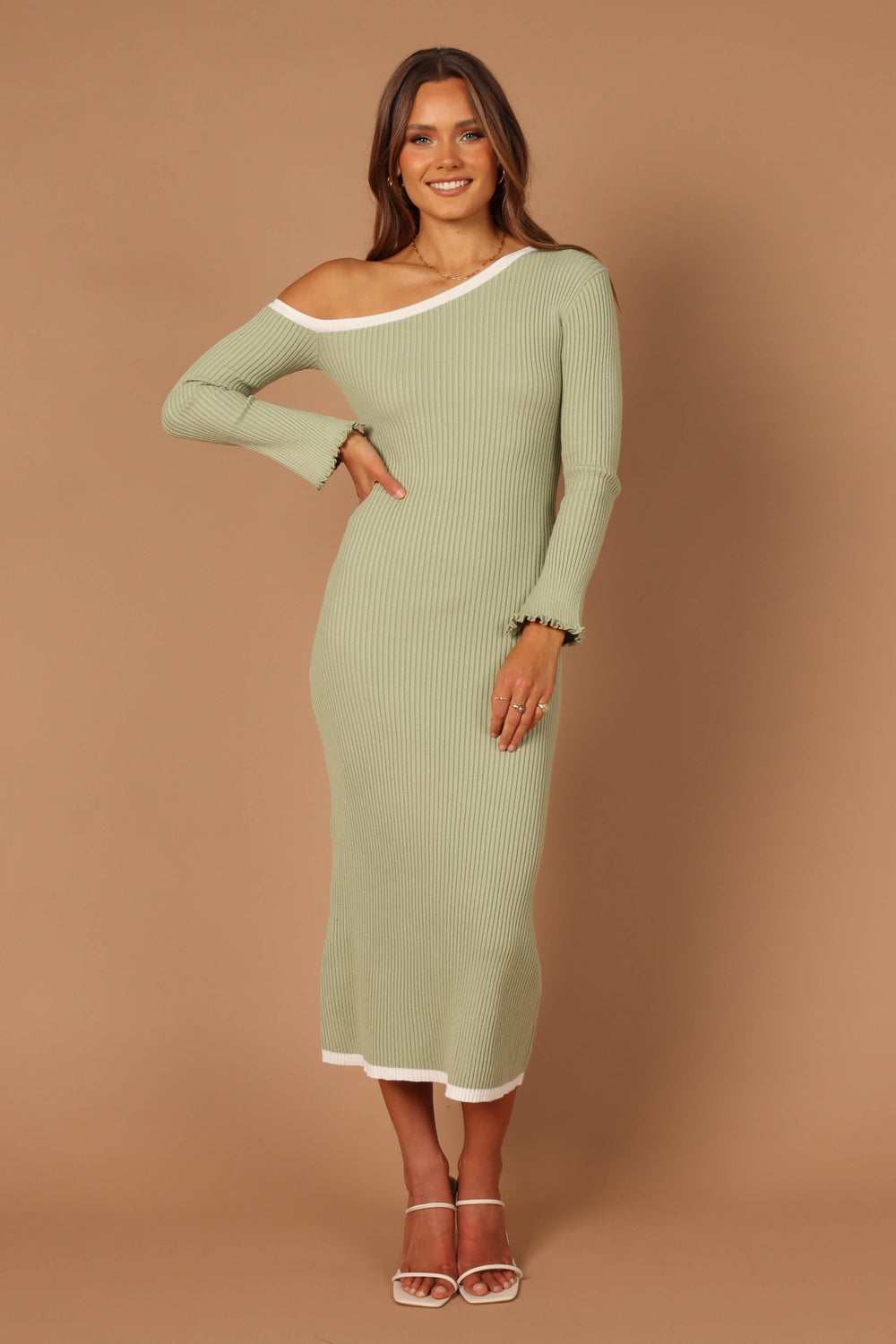 Collective Dress - Milan Off Shoulder Midi Dress - Sage image 6