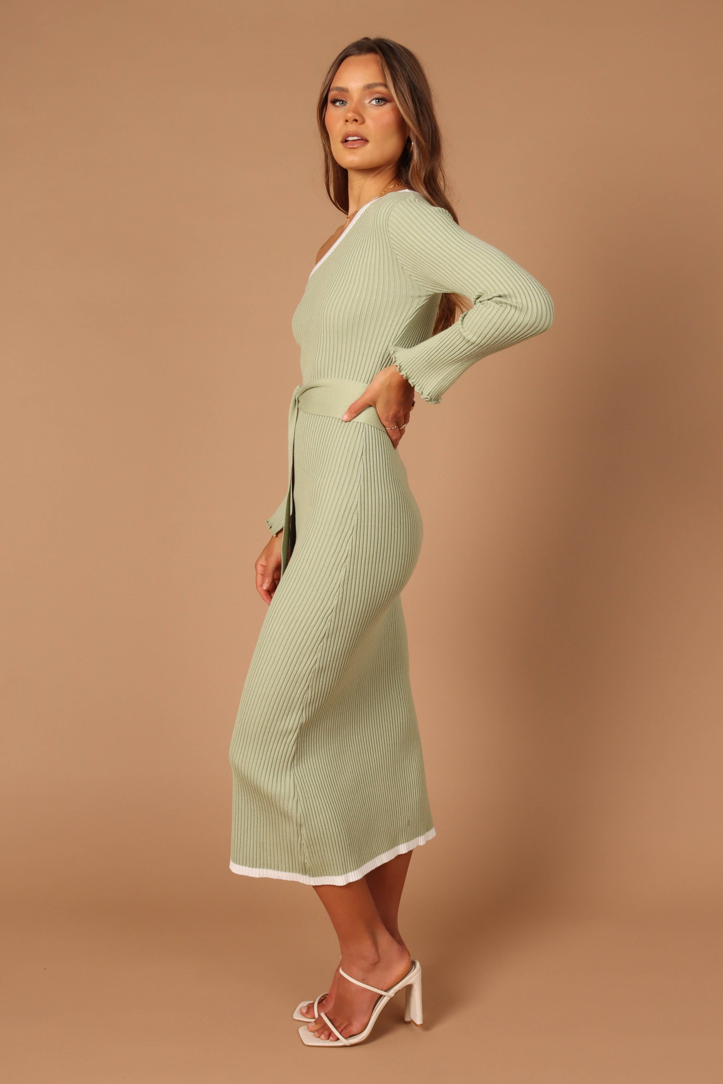 DRESSES @Milan Off Shoulder Midi Dress - Sage