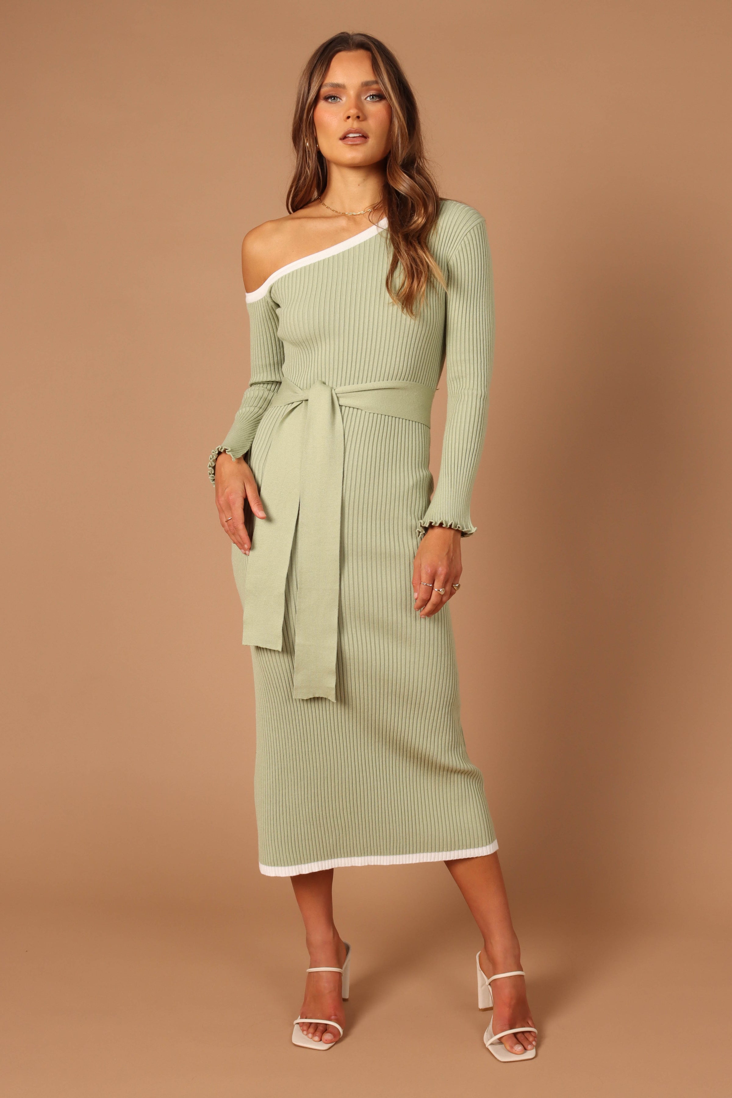 DRESSES @Milan Off Shoulder Midi Dress - Sage