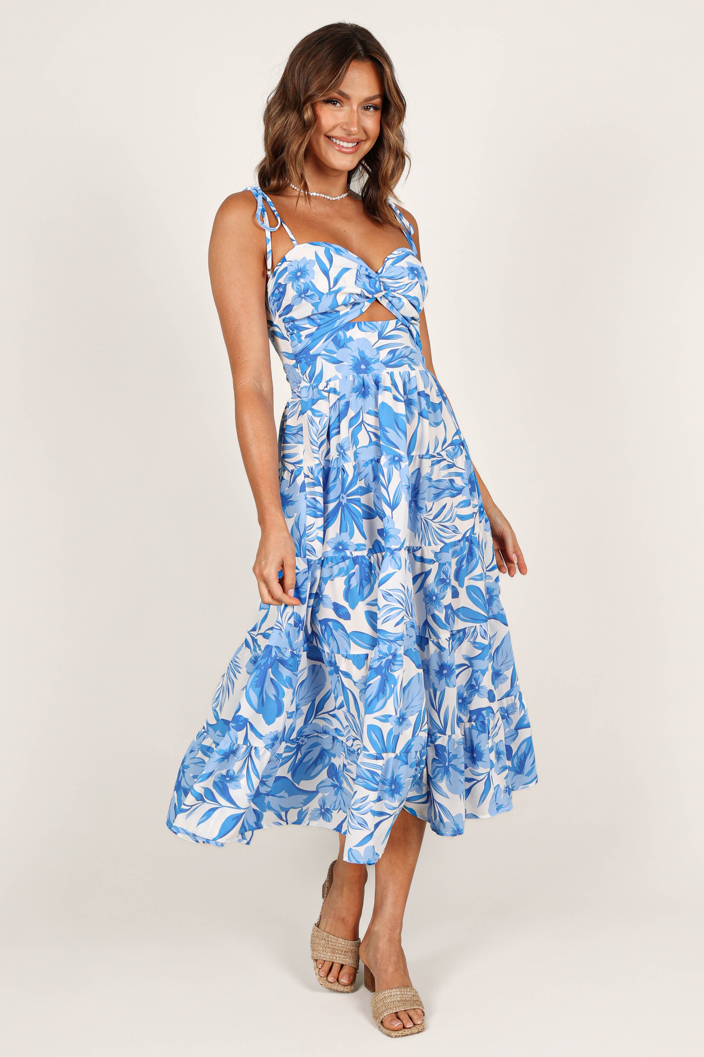 DRESSES @Rose Midi Dress - Blue/White