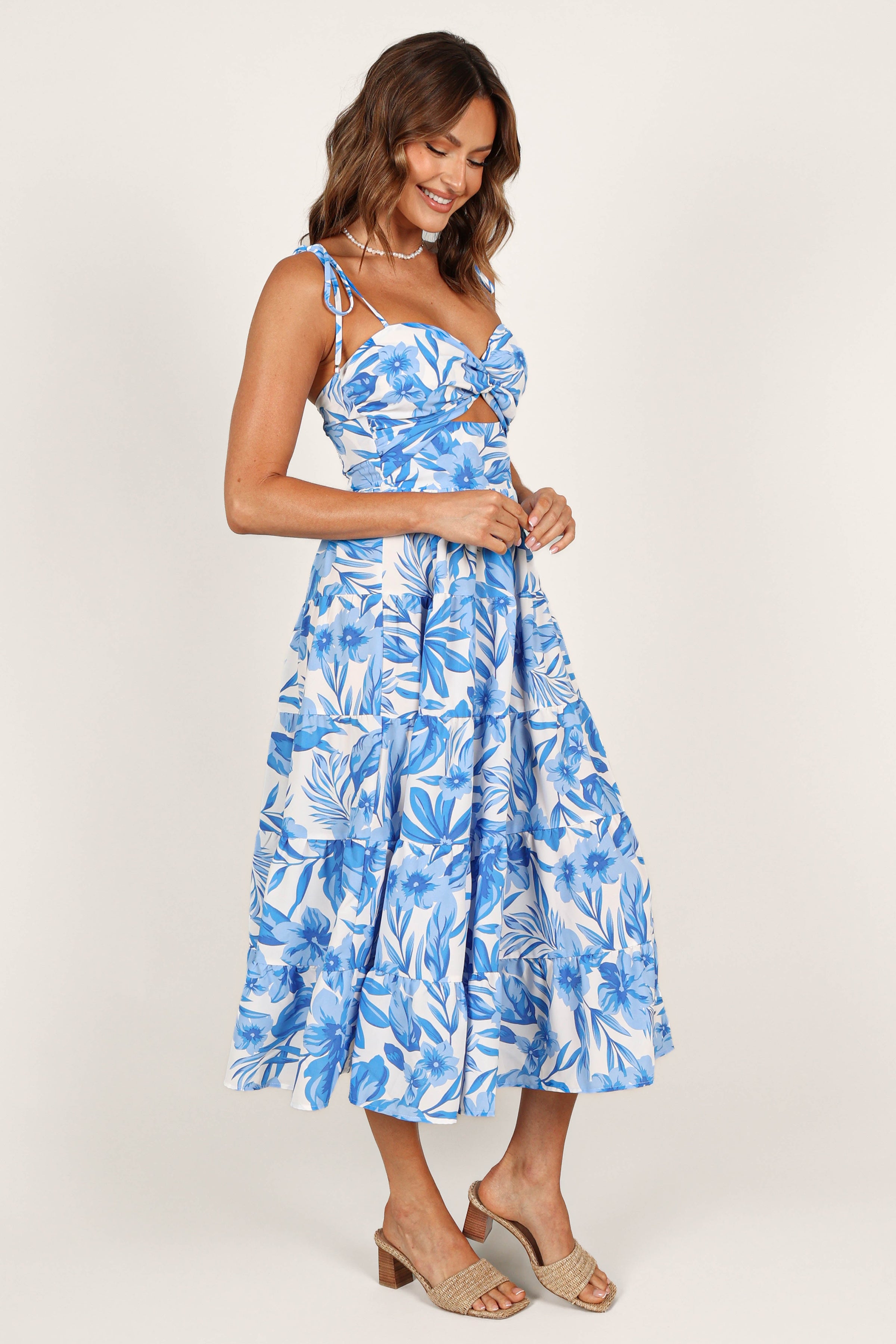 DRESSES @Rose Midi Dress - Blue/White