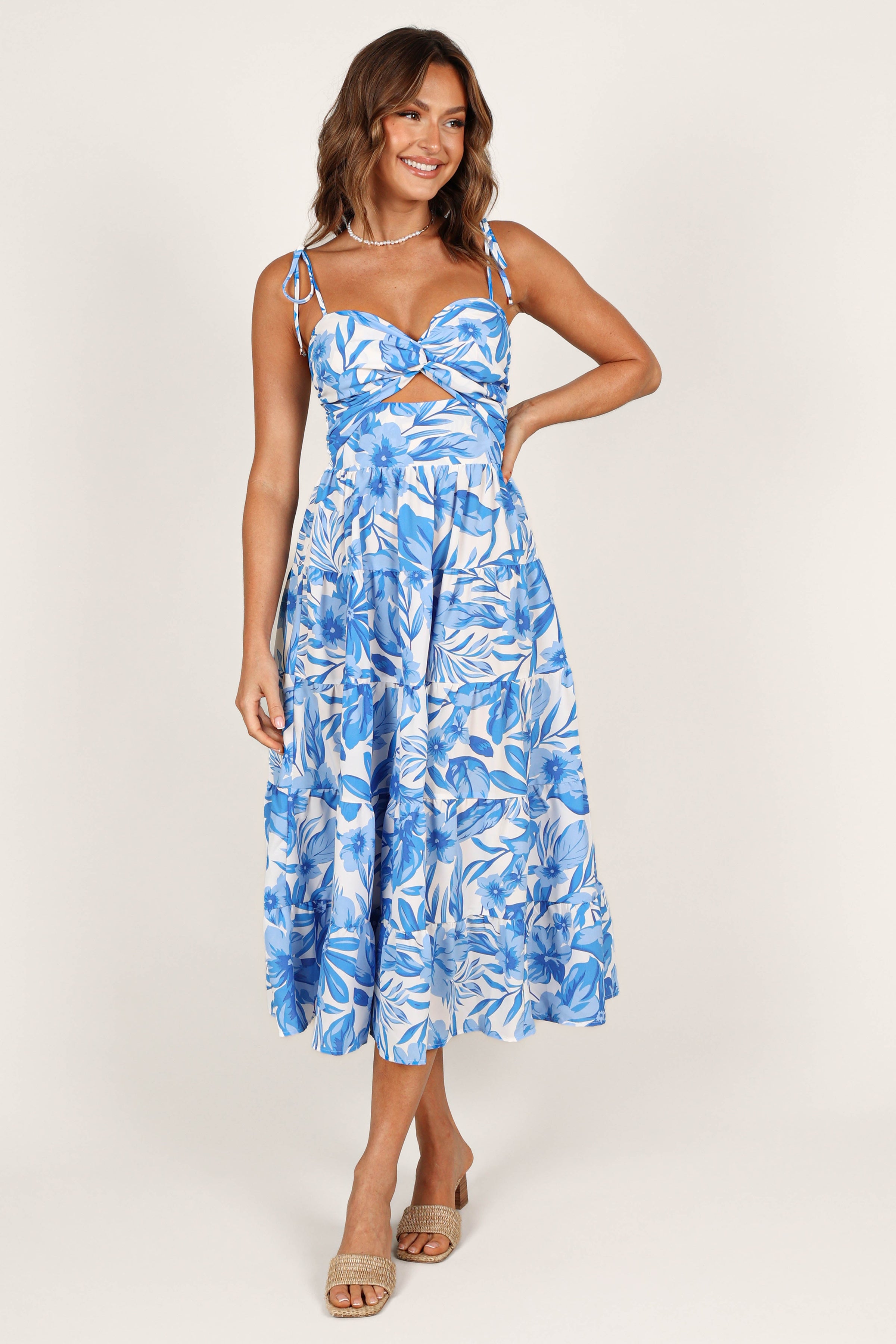 DRESSES @Rose Midi Dress - Blue/White