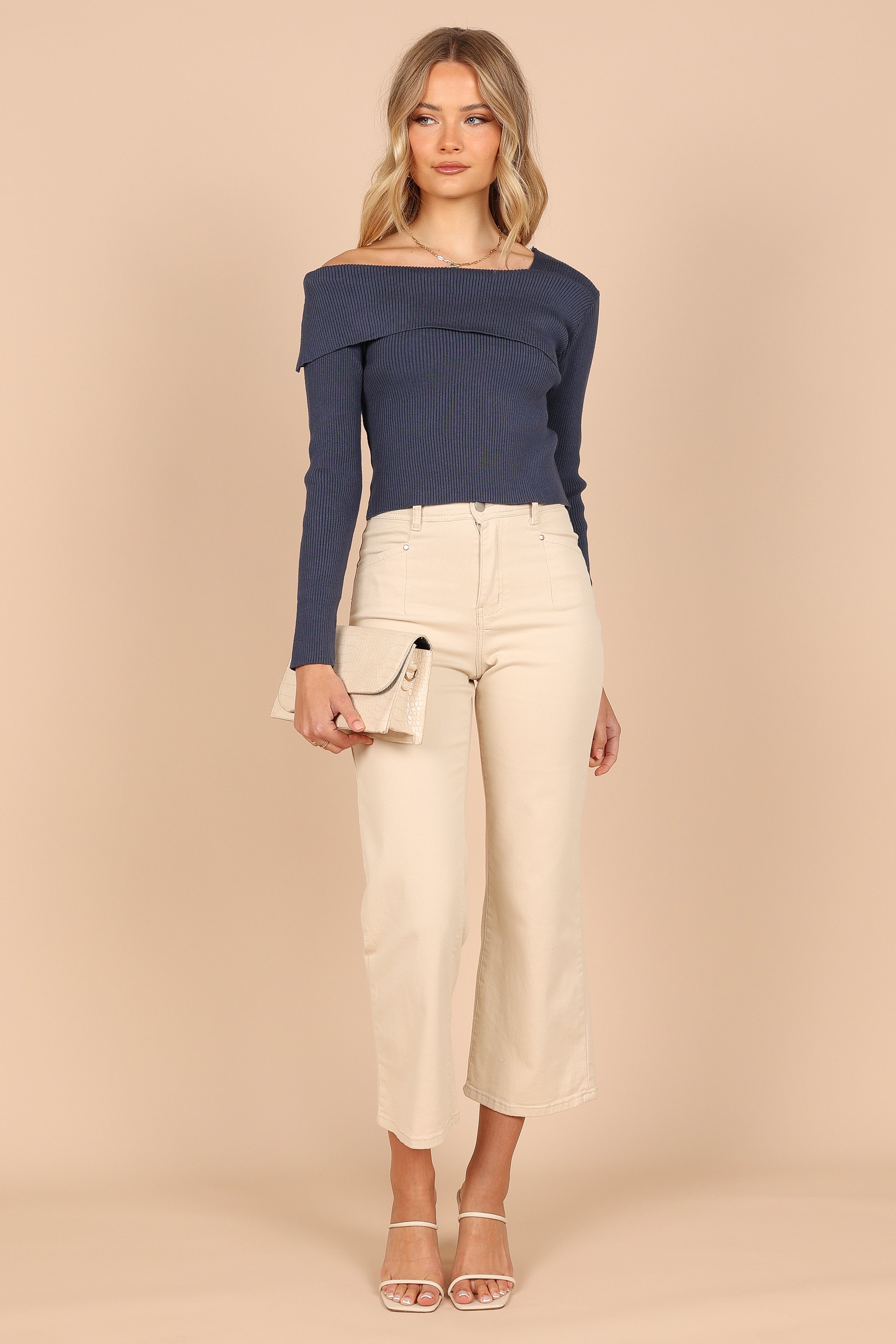 KNITWEAR @Alicia One Shoulder Knit Sweater - Midnight Blue