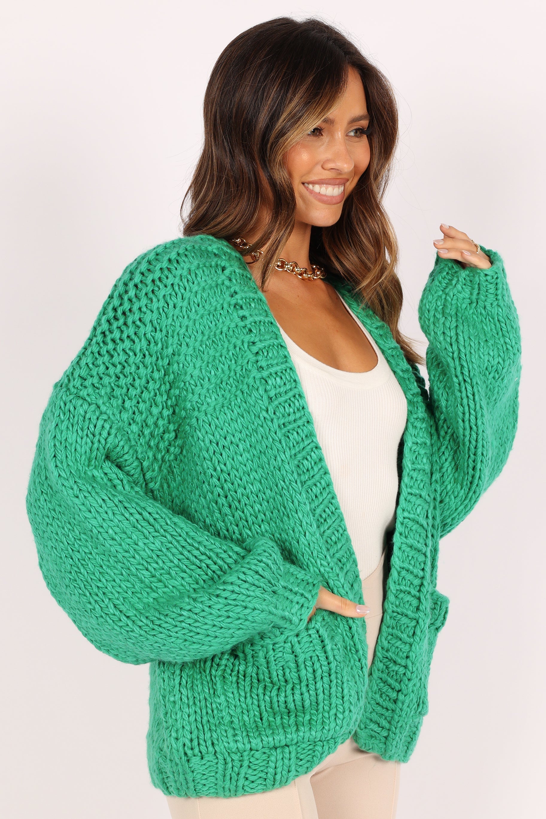 KNITWEAR @Cara Handknit Cardigan - Green