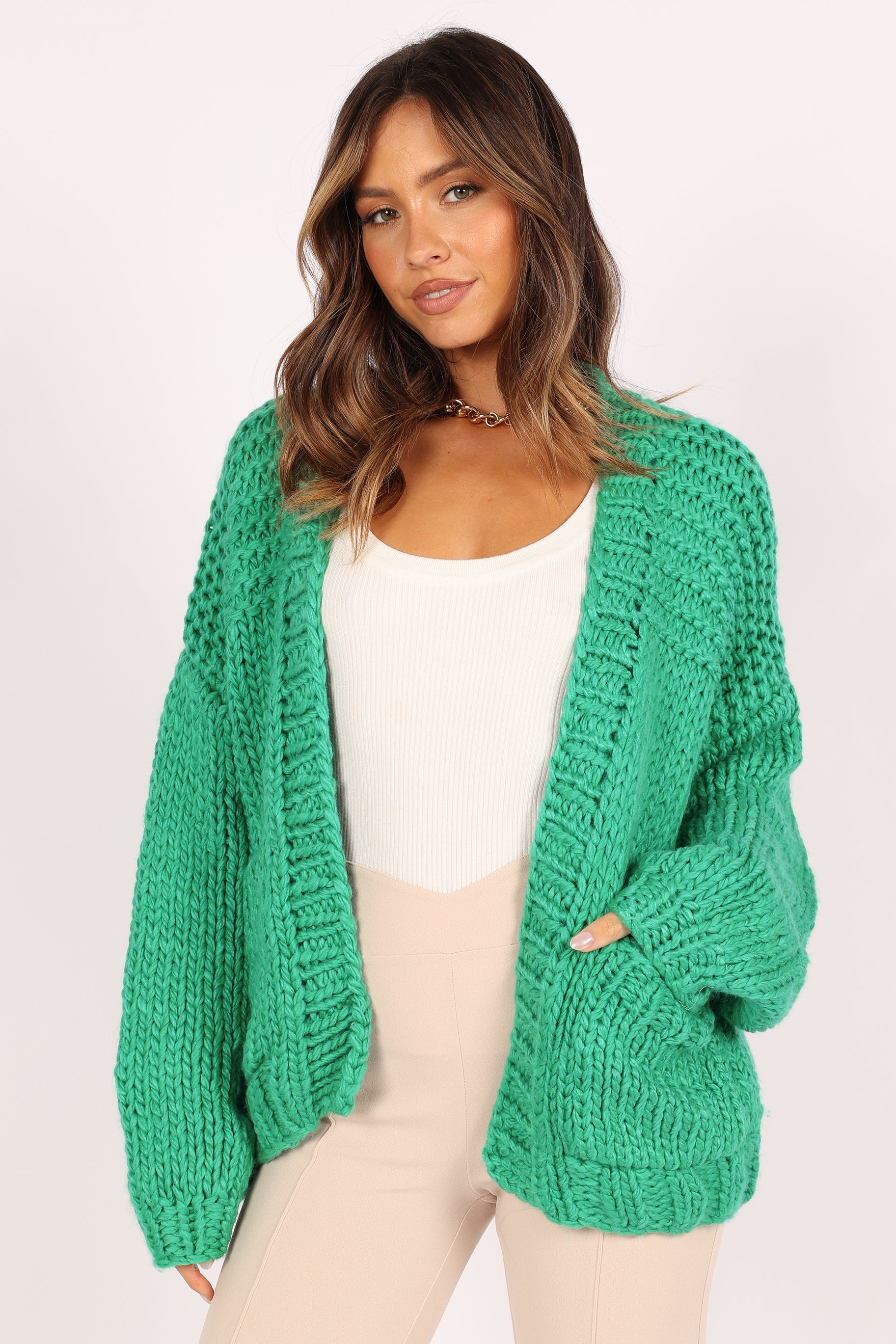 KNITWEAR @Cara Handknit Cardigan - Green