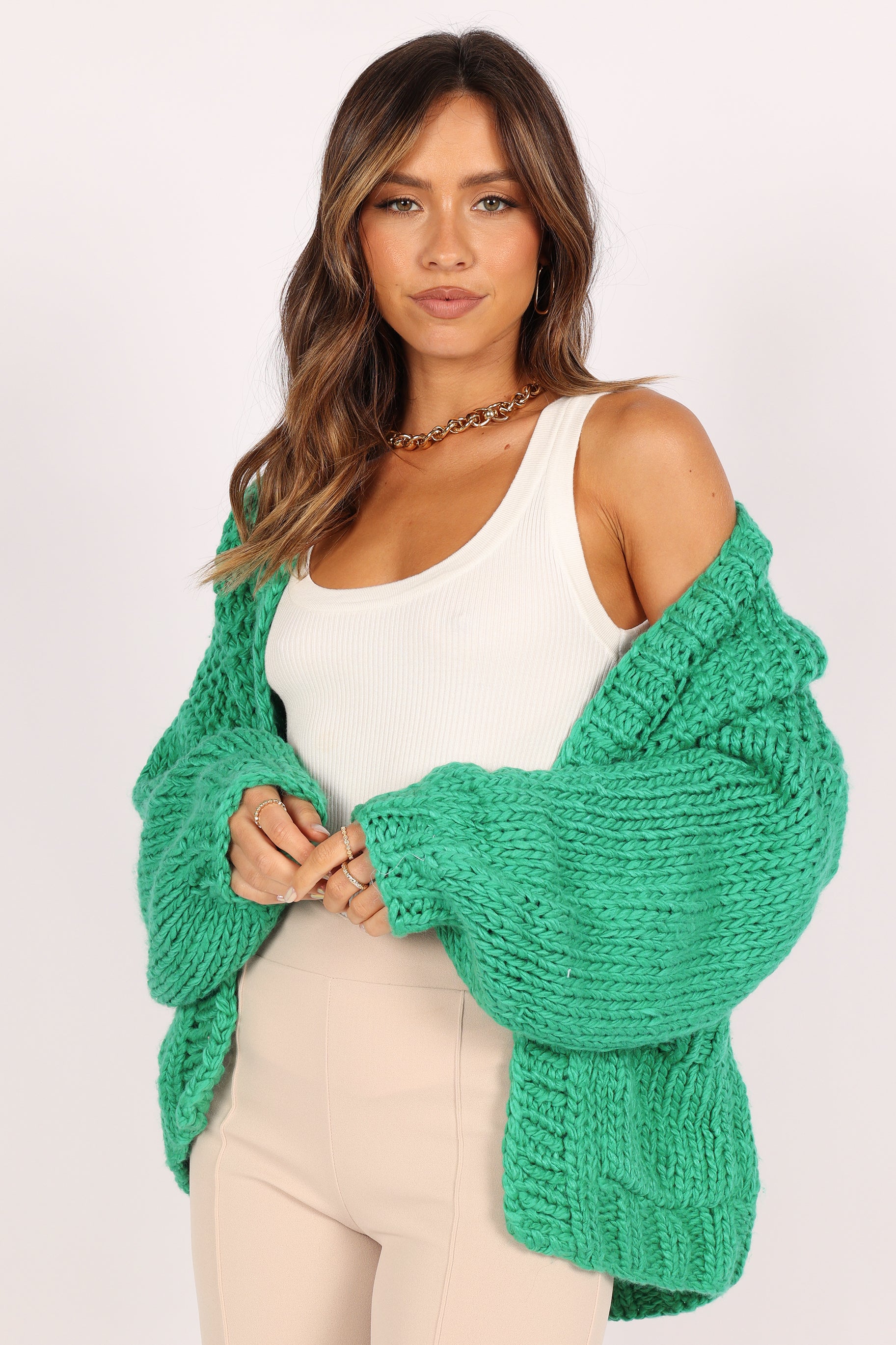 KNITWEAR @Cara Handknit Cardigan - Green