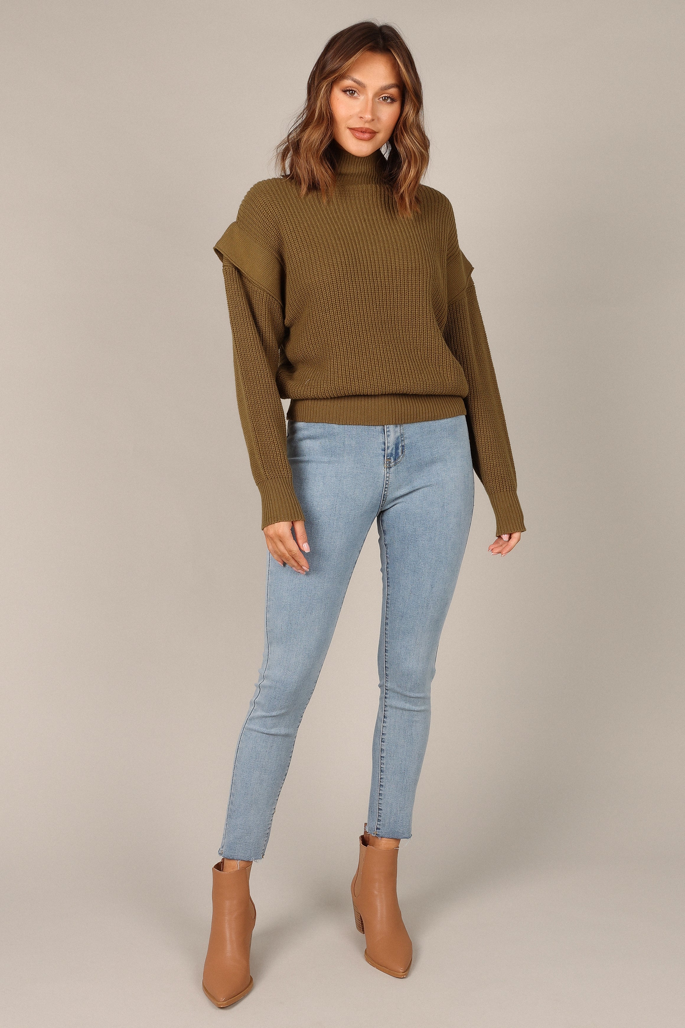KNITWEAR @Cynthia Mock Neck Knit Sweater - Olive