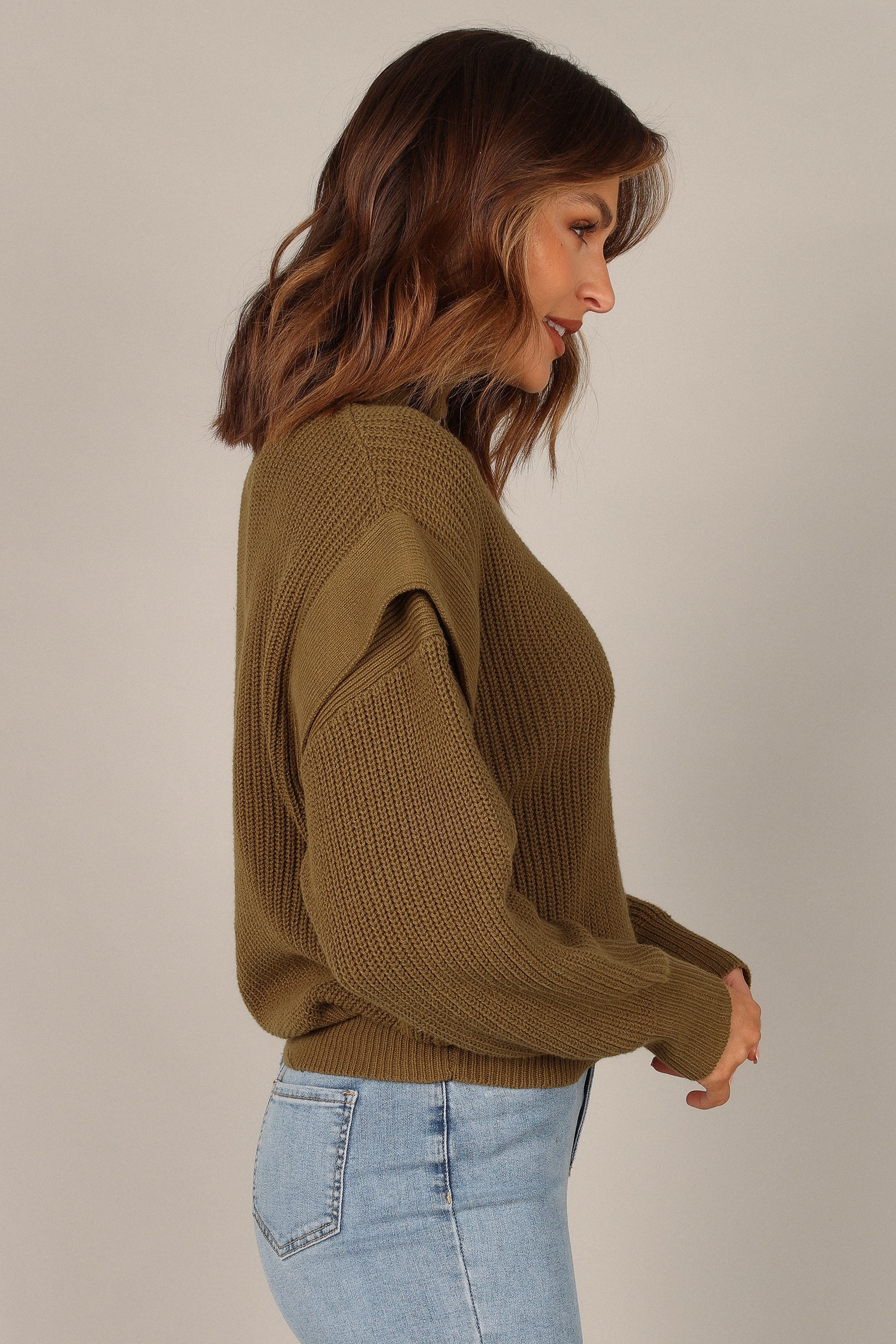 KNITWEAR @Cynthia Mock Neck Knit Sweater - Olive