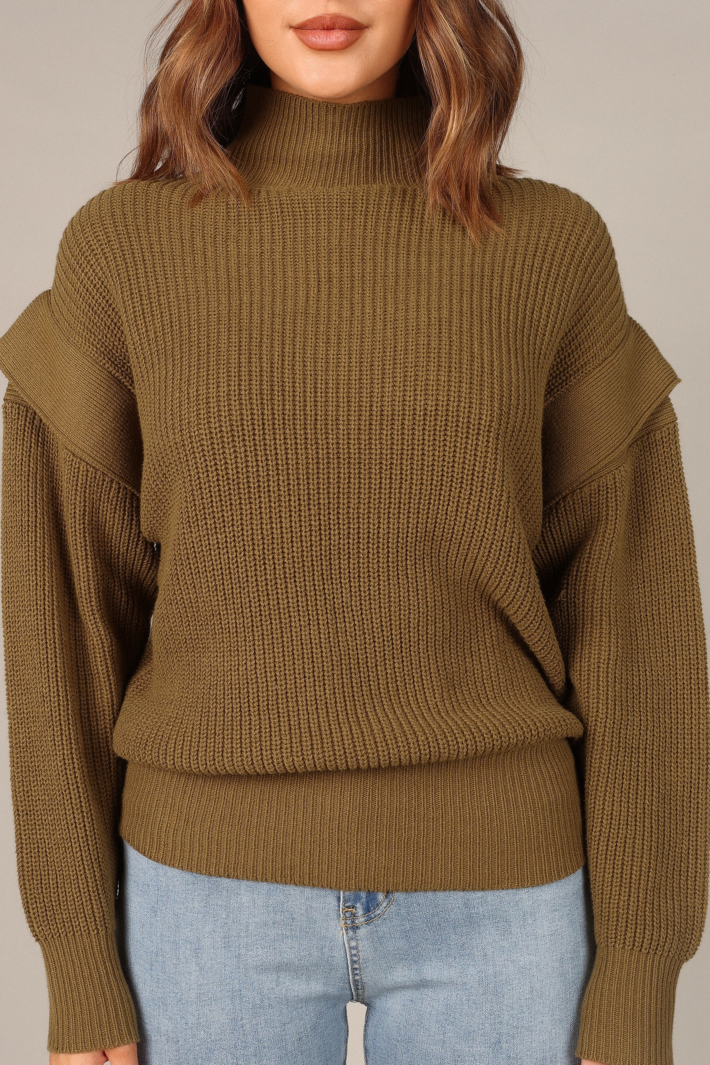 KNITWEAR @Cynthia Mock Neck Knit Sweater - Olive