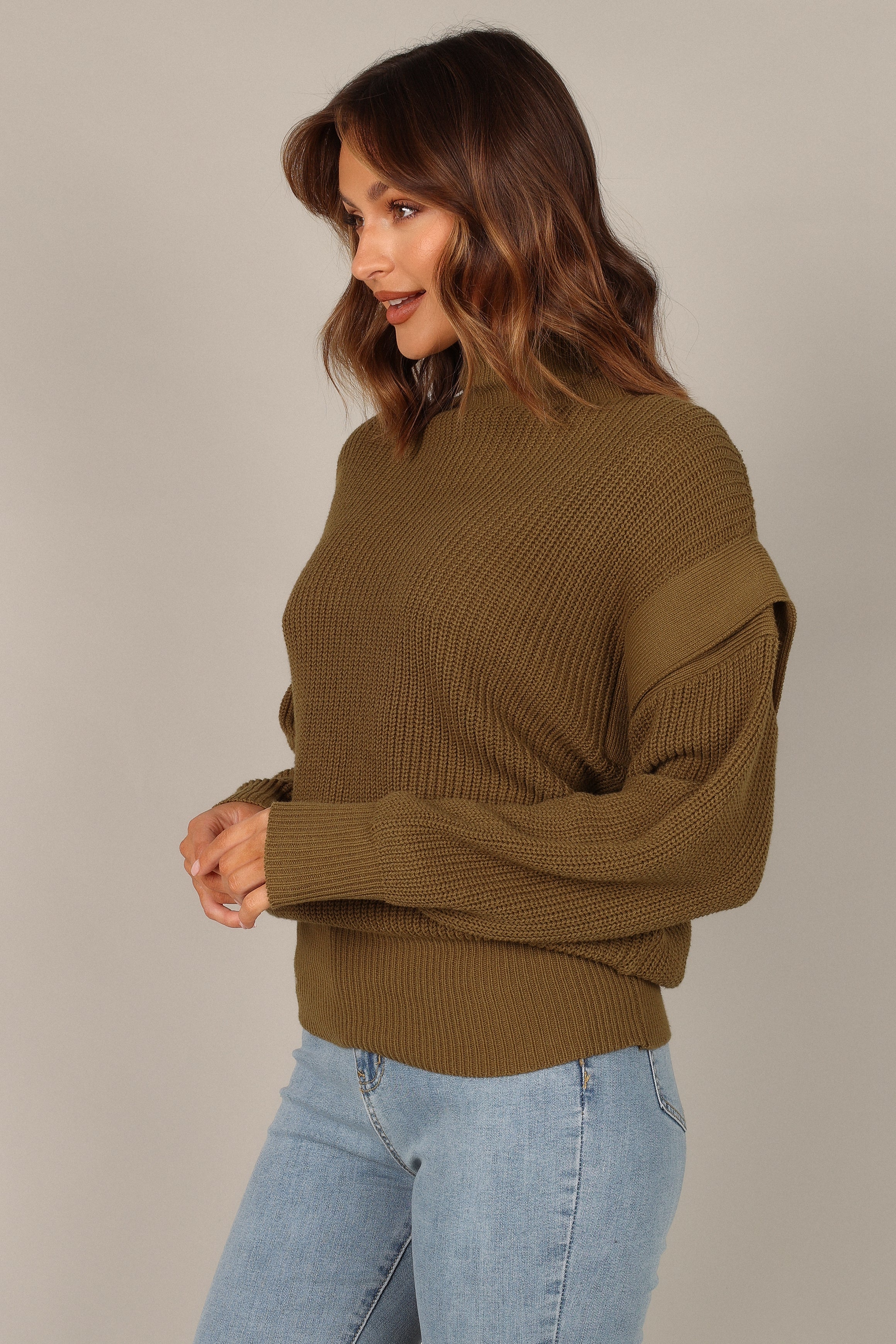 KNITWEAR @Cynthia Mock Neck Knit Sweater - Olive