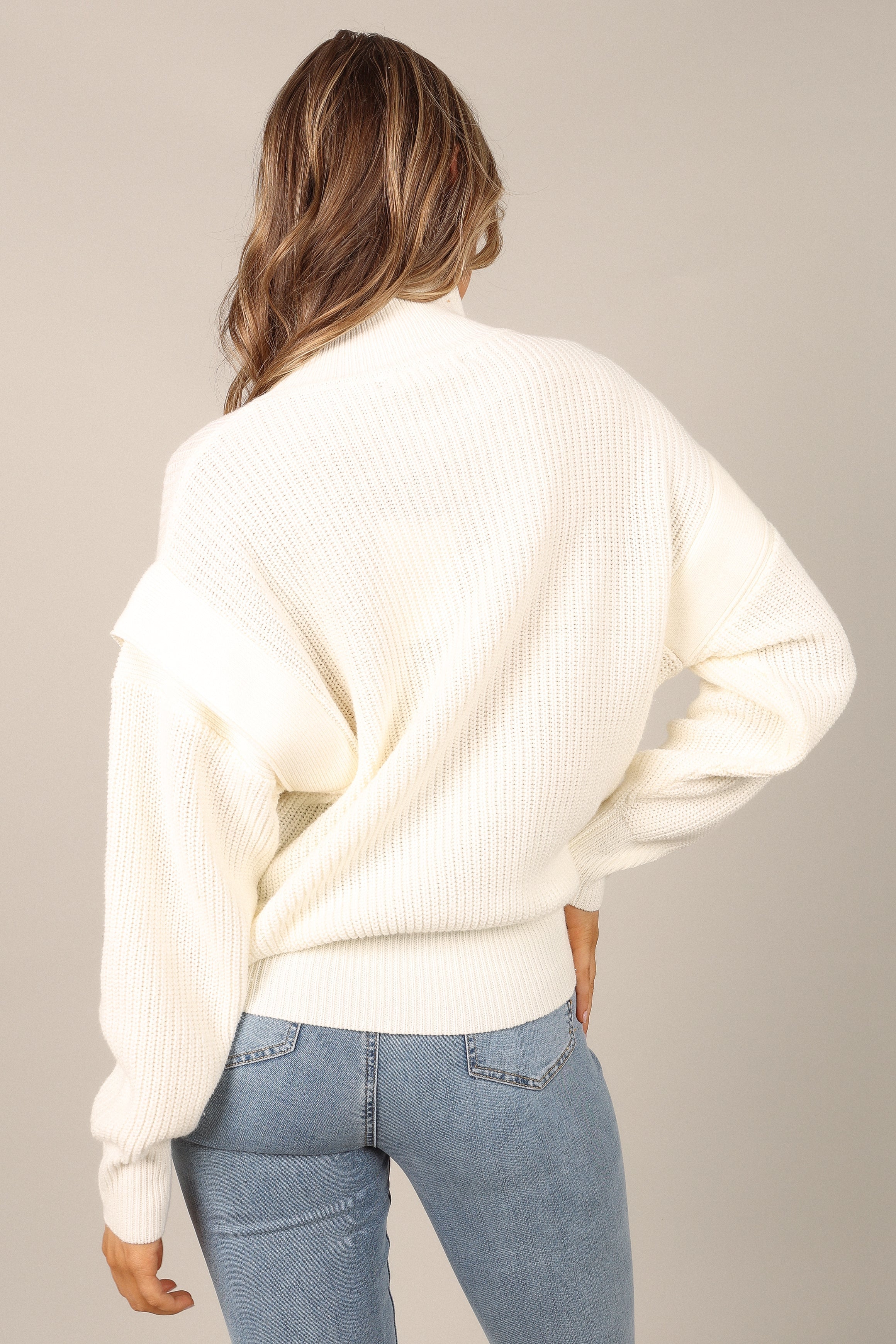 KNITWEAR Cynthia Mock Neck Knit Sweater - White