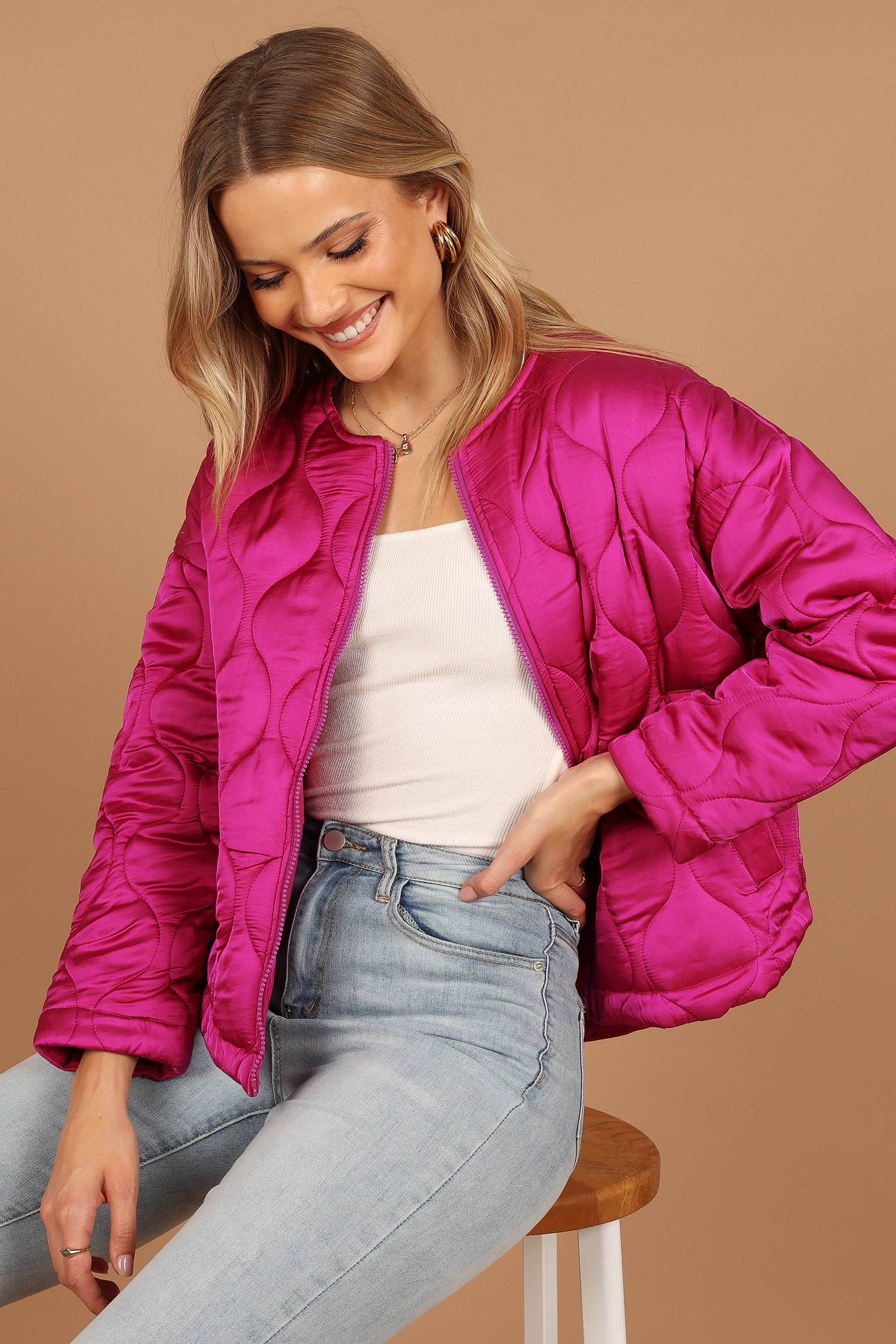 Outerwear @Millie Quilted Jacket - Berry