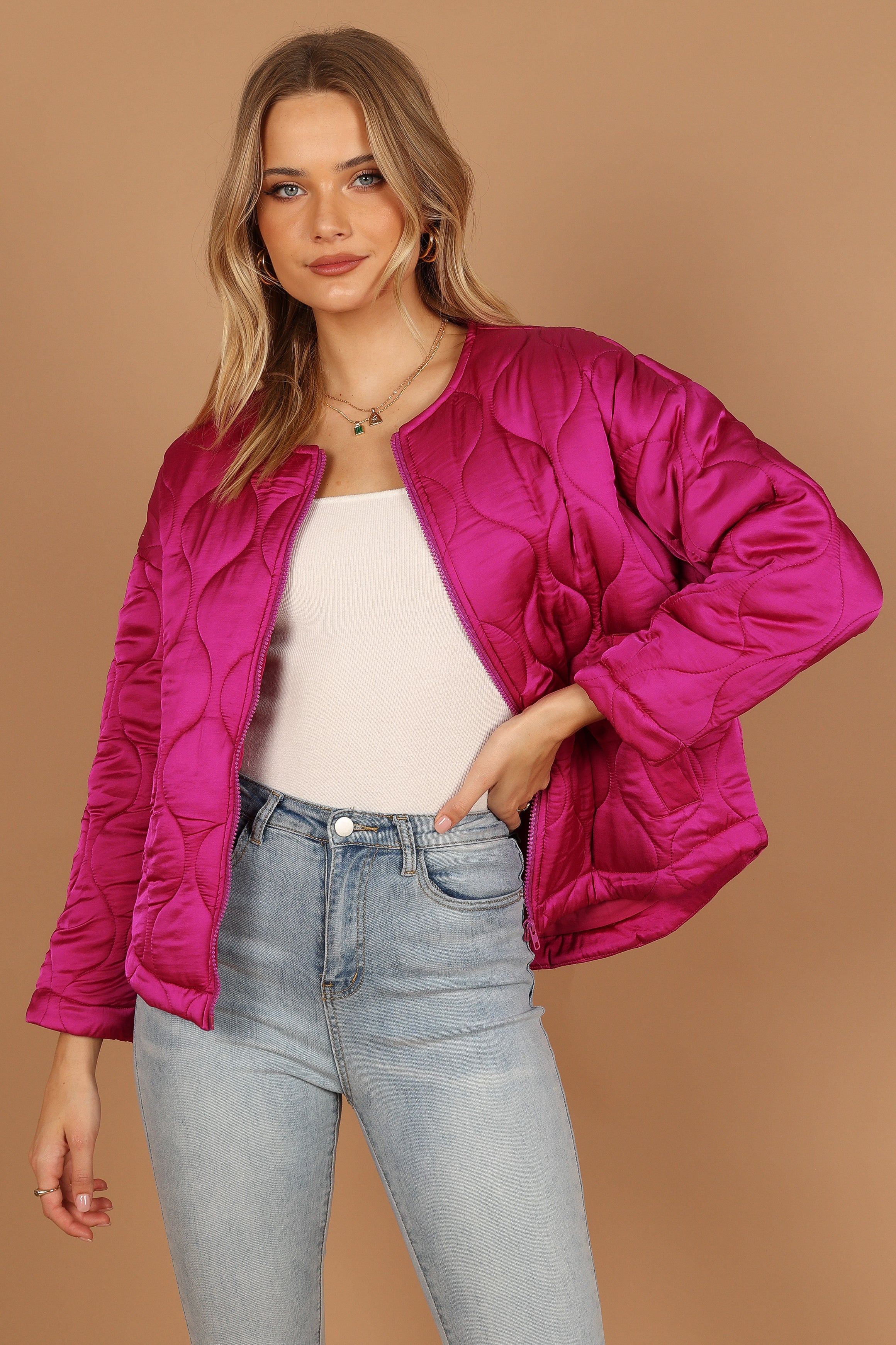 Outerwear @Millie Quilted Jacket - Berry