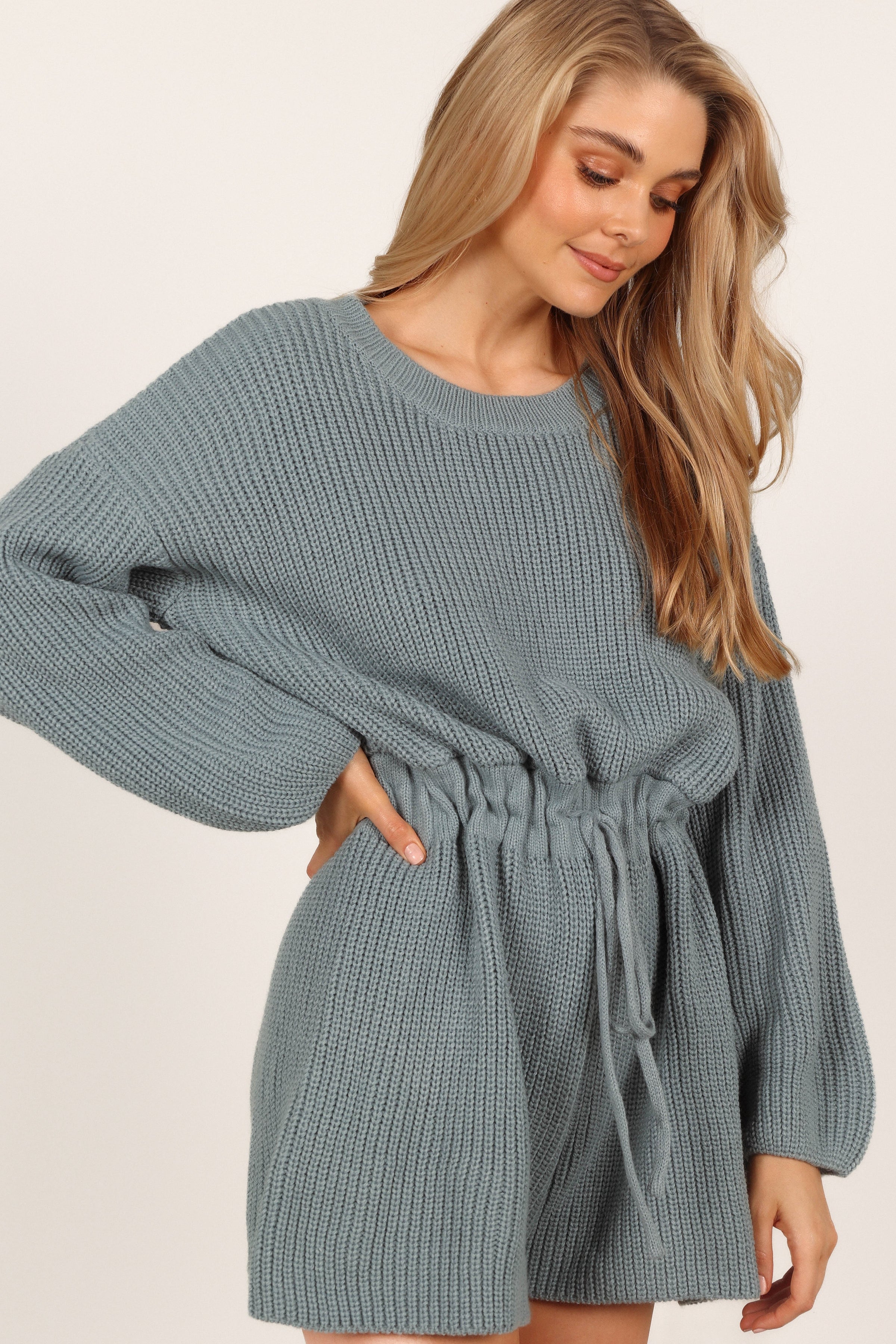 PLAYSUITS Sloane Sweater Romper - Dusty Blue