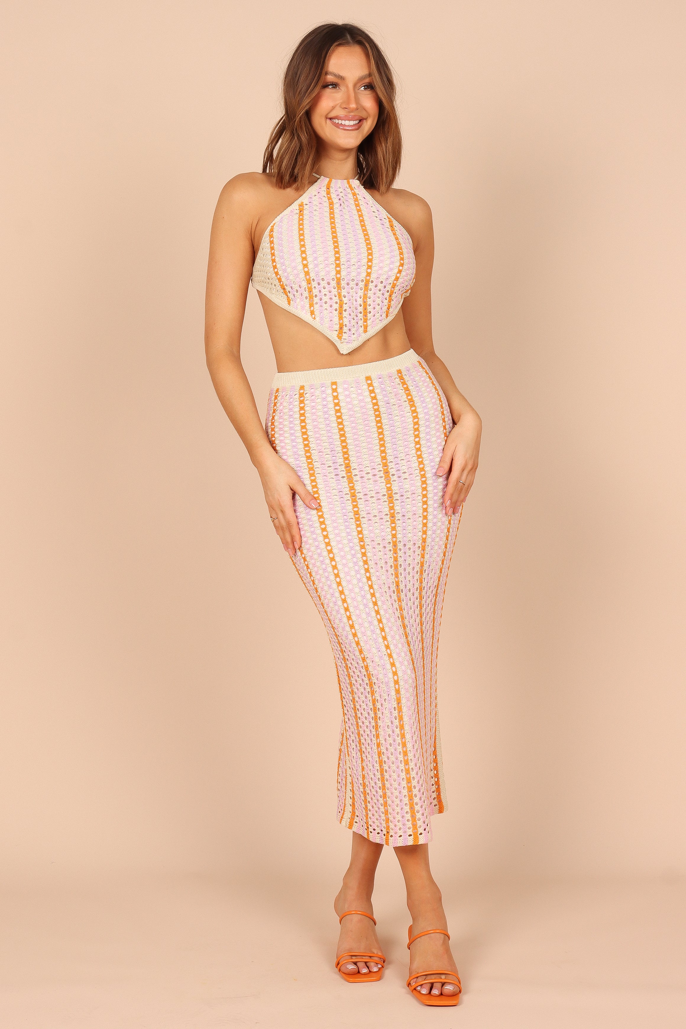 SETS @Ava Crochet Two Piece Set - Pink/Orange (waiting on bulk)