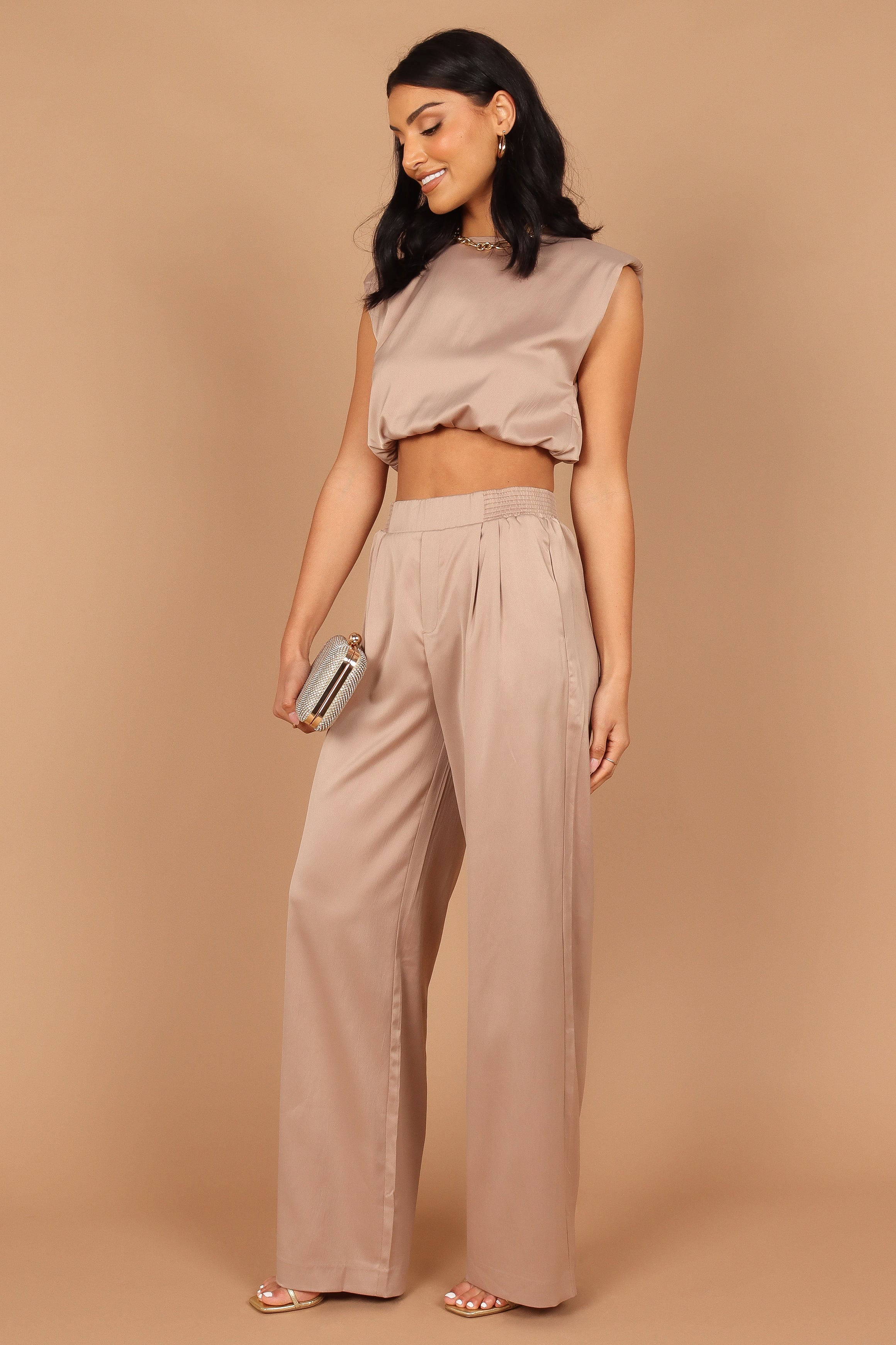 SETS @Elia Crop Top and Palazo Pant Set - Mocha