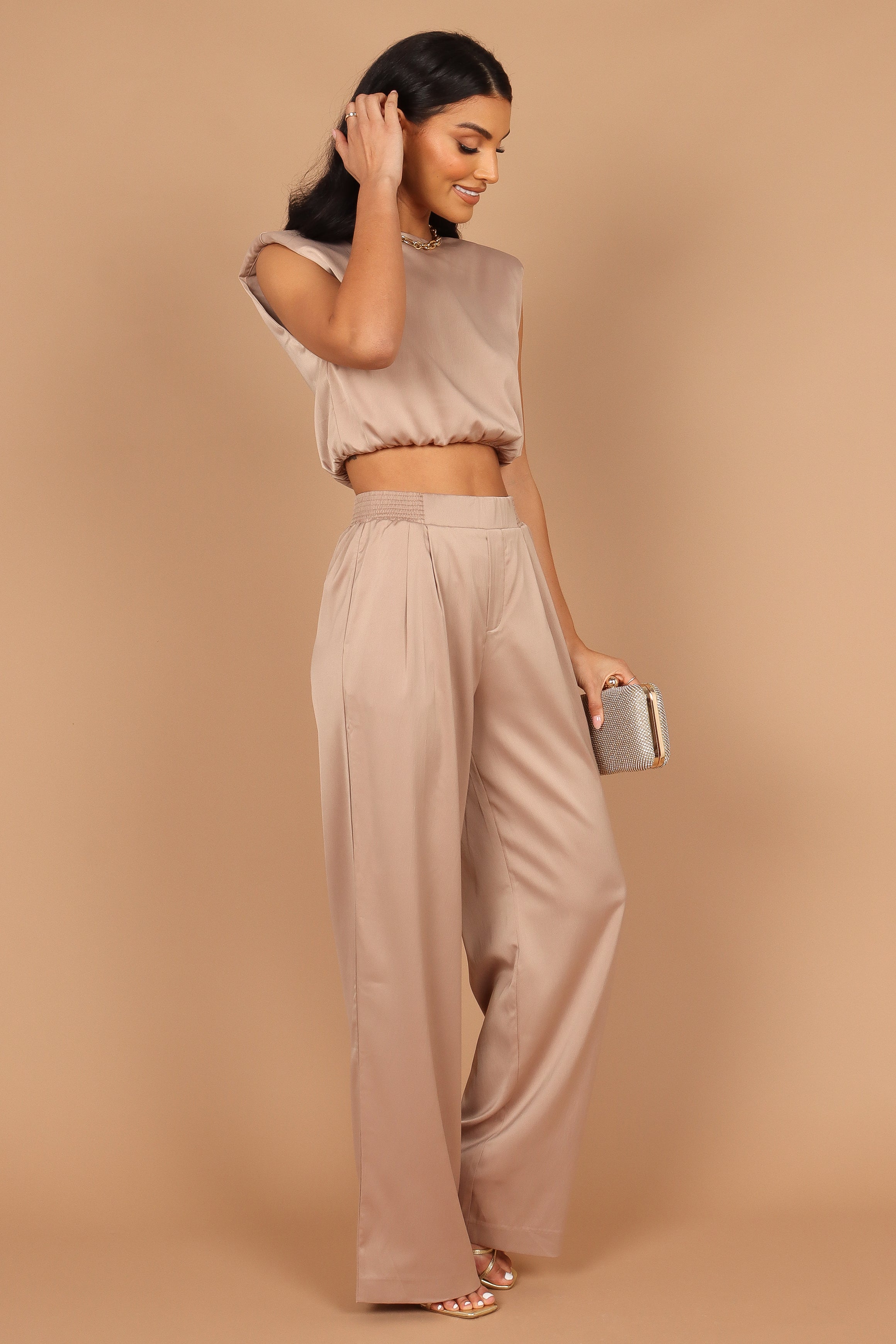 SETS @Elia Crop Top and Palazo Pant Set - Mocha
