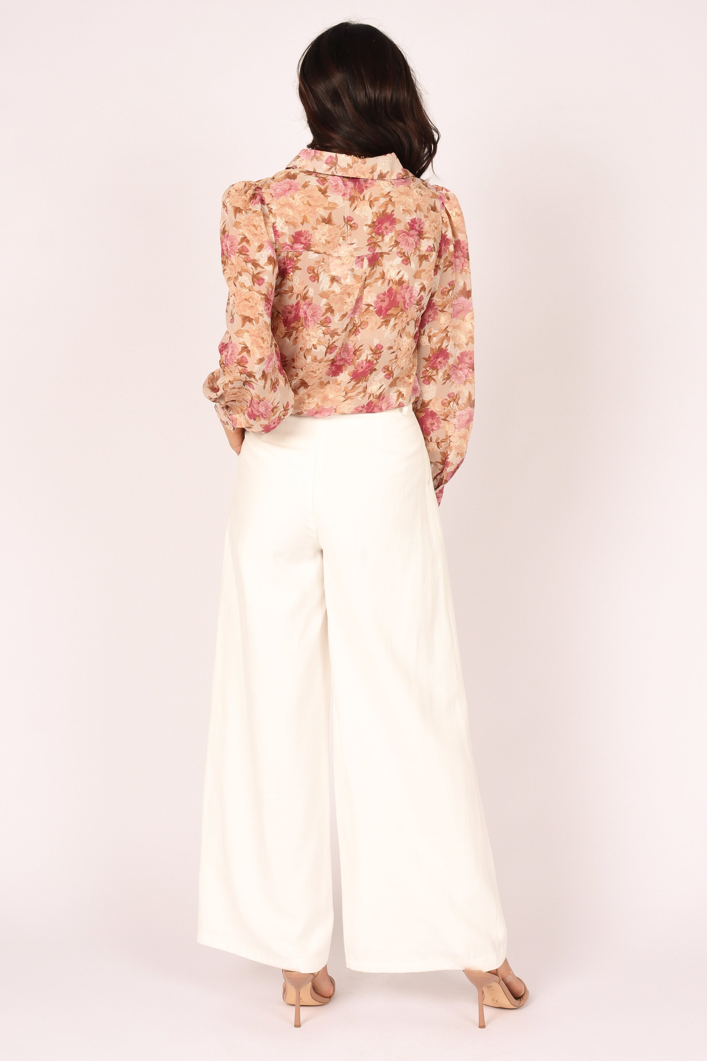 TOPS @Abbey Floral Button Front Top - Beige