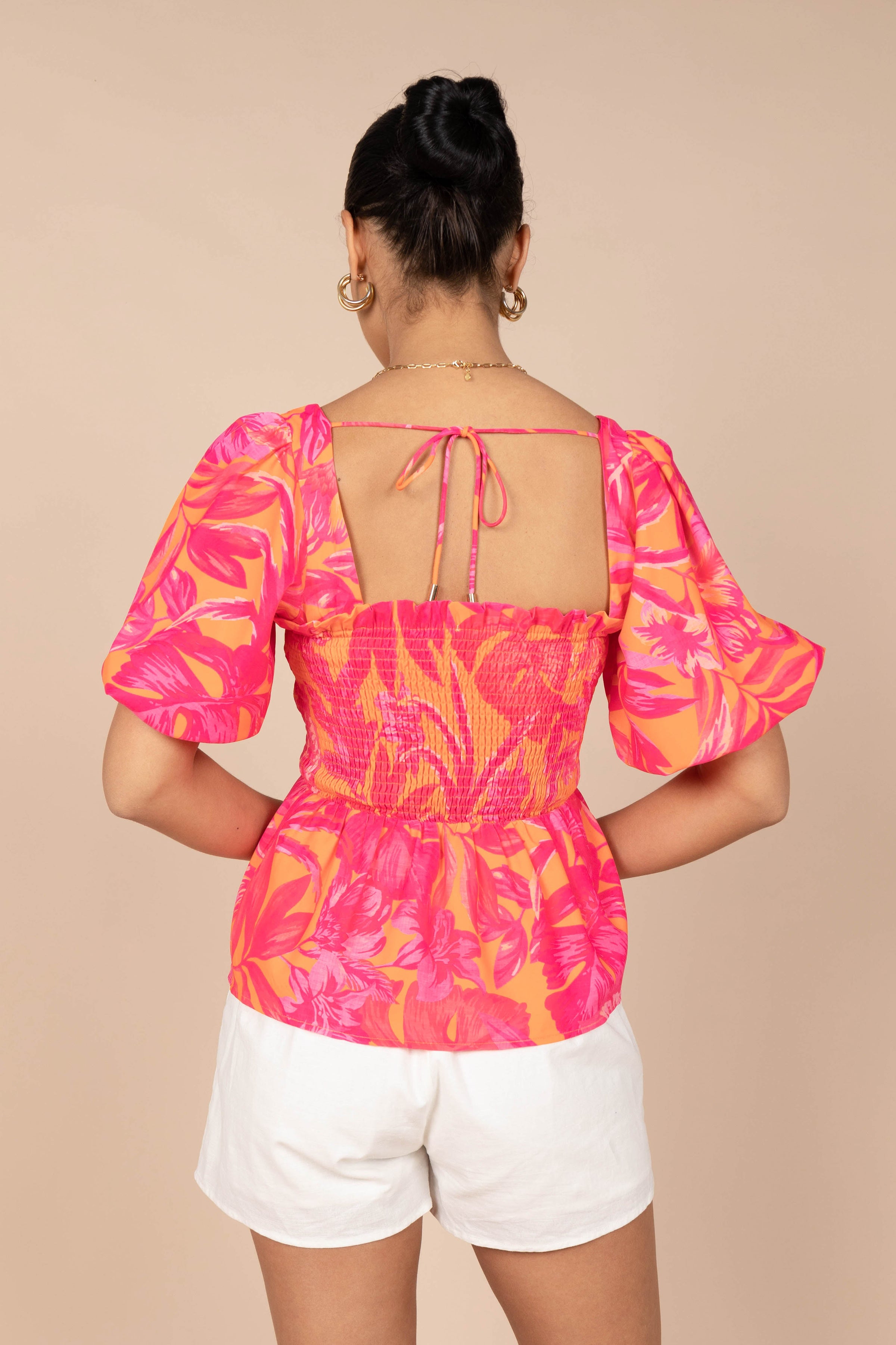 TOPS @*Addison Peplum Top - Pink Tropics