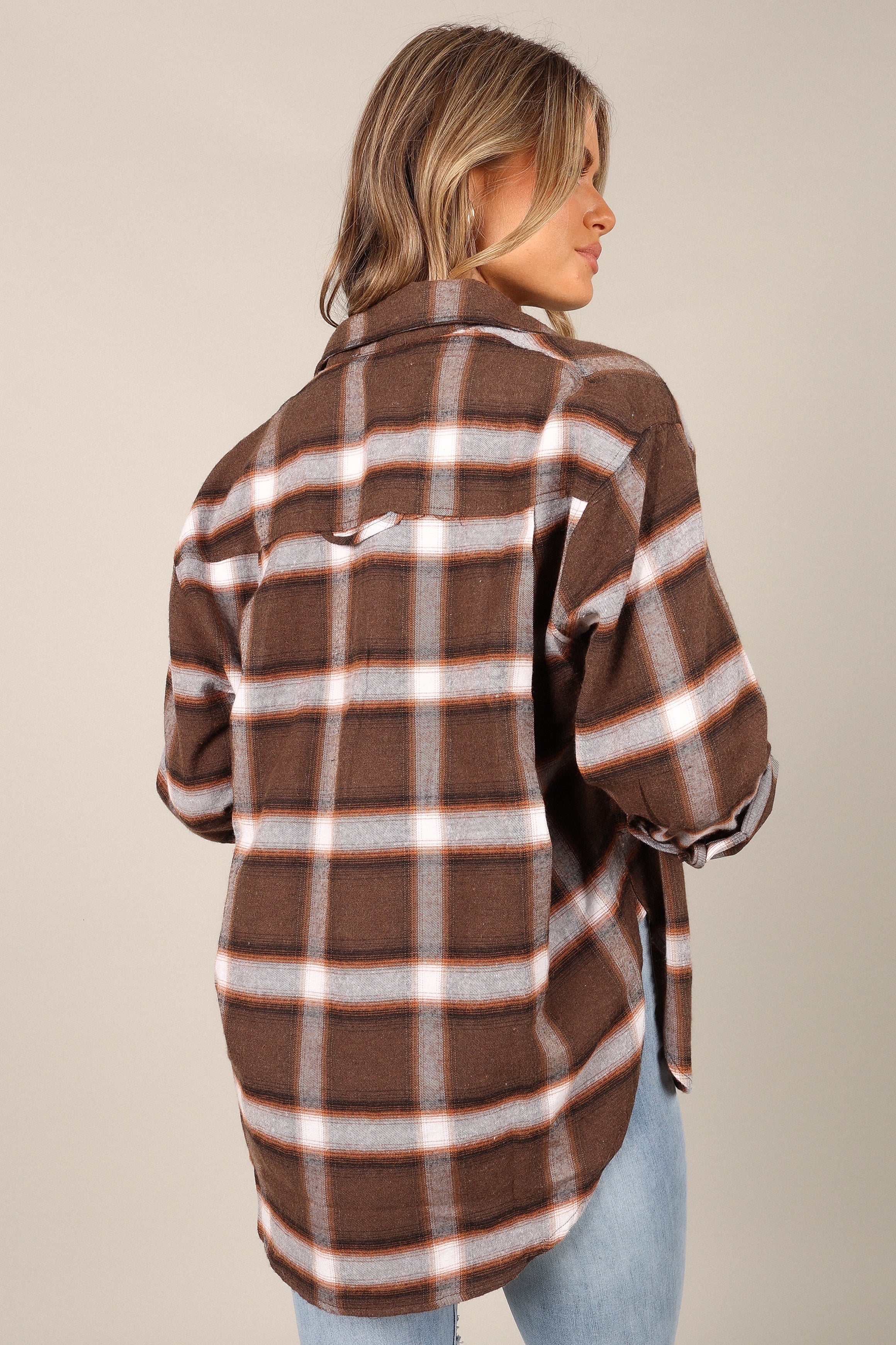 TOPS @Alannah Plaid Button Down Shirt - Brown