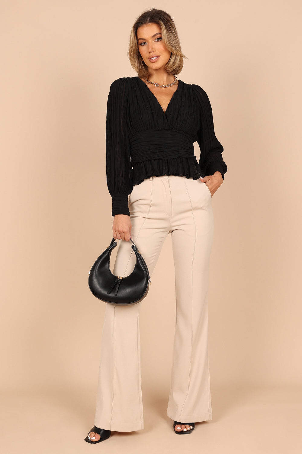 Collective Tops - Delilah Pleated V Neck Top - Black third image