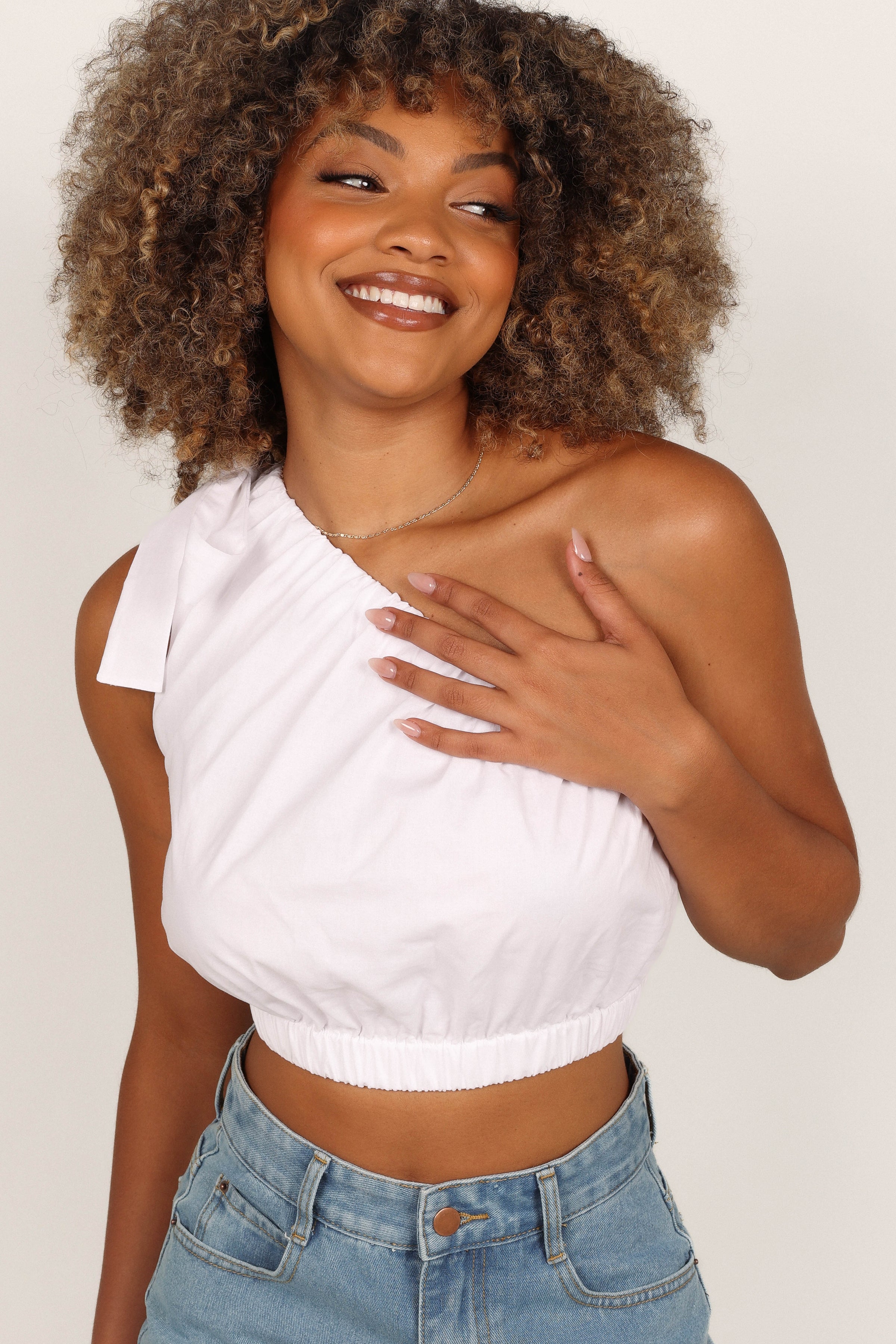 TOPS Nelly One Shoulder Top - White