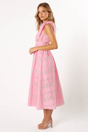 Cinderose One Shoulder Midi Dress - Pink